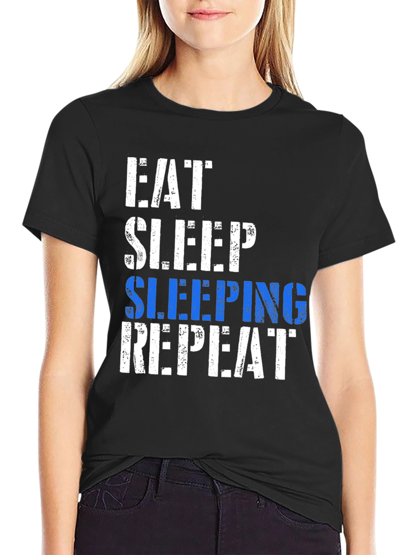 Black Eat Sleep Sleeping Repeat T-Shirt - Fun Graphic Tee view 2