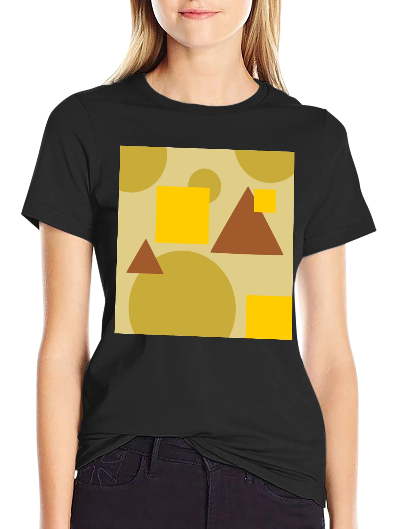Black Geometric Pattern Black T-Shirt view 2