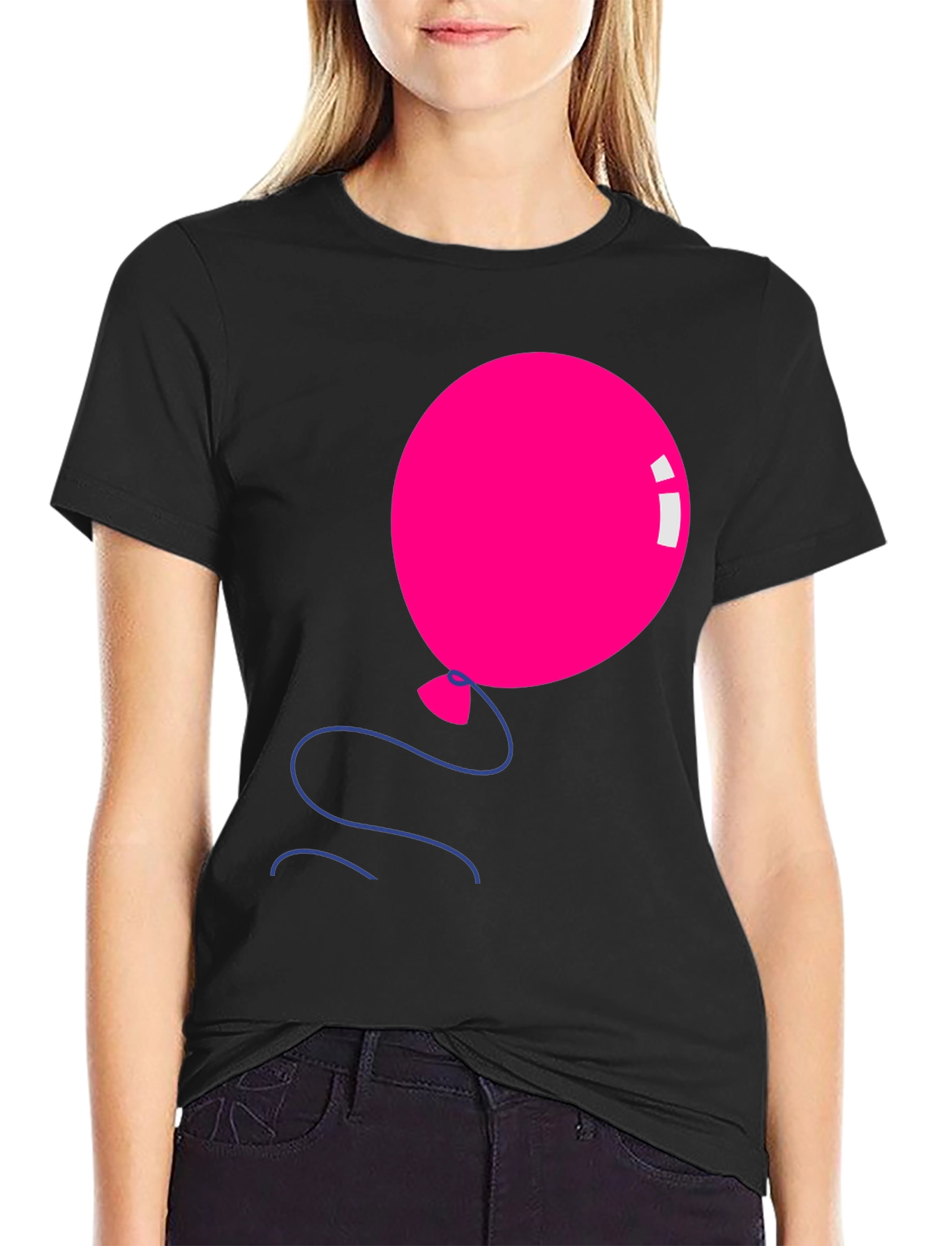 Pink Balloon Graphic Tee - Black Casual Shirt - 2
