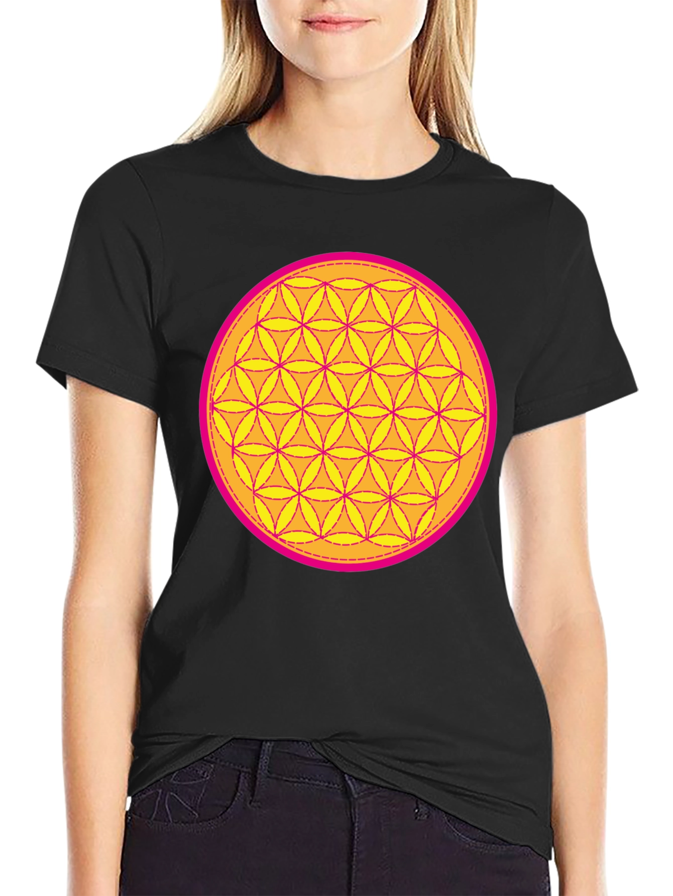 Black Sacred Geometry Flower of Life T-Shirt view 2