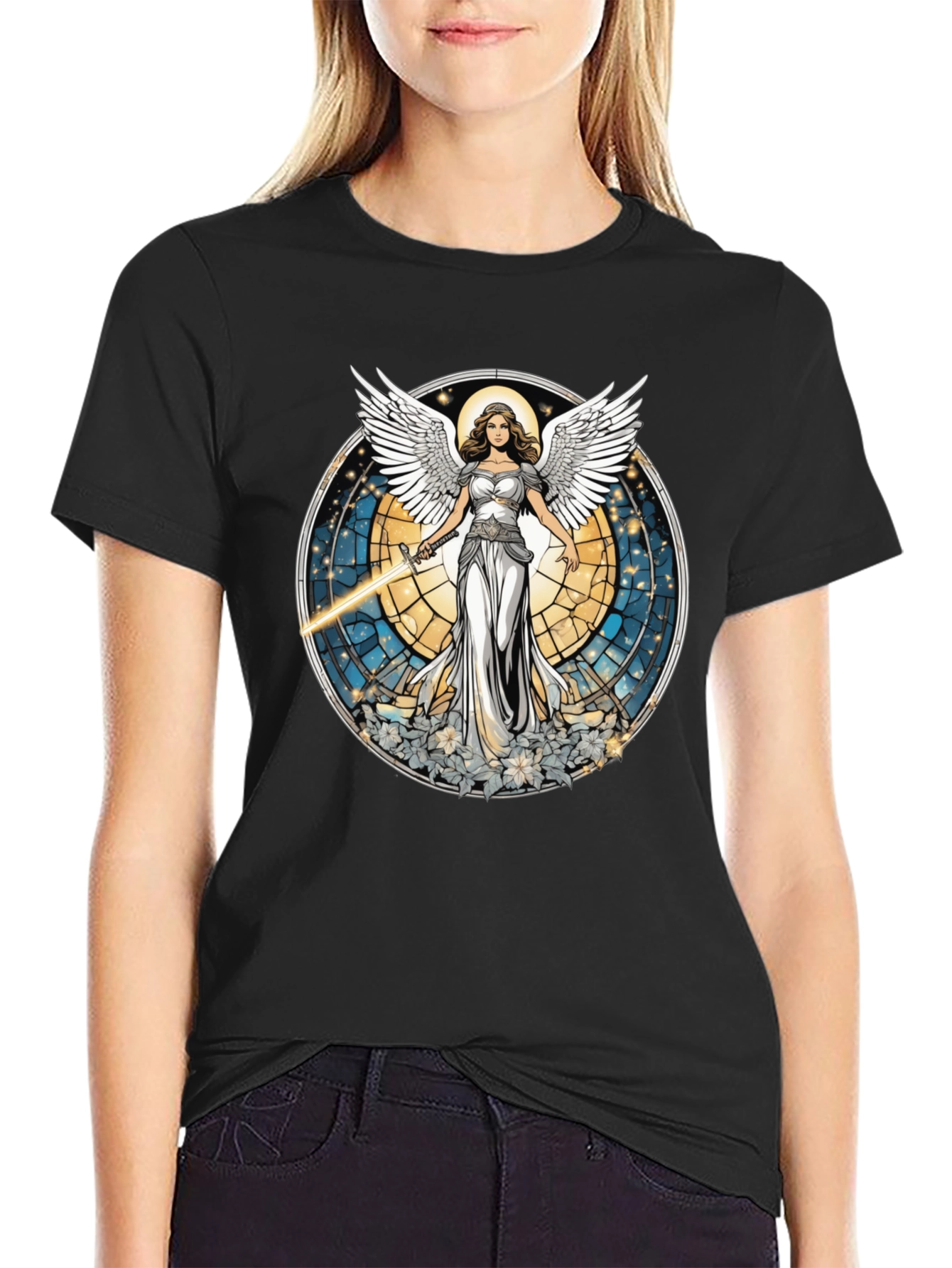 Black Angel Wings Graphic T-Shirt - Unique Design view 2