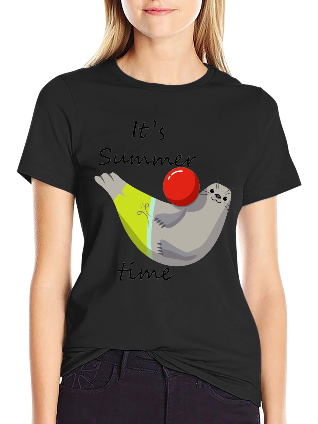 Black Summer Seal T-Shirt - Its Summer Time Tee view 2