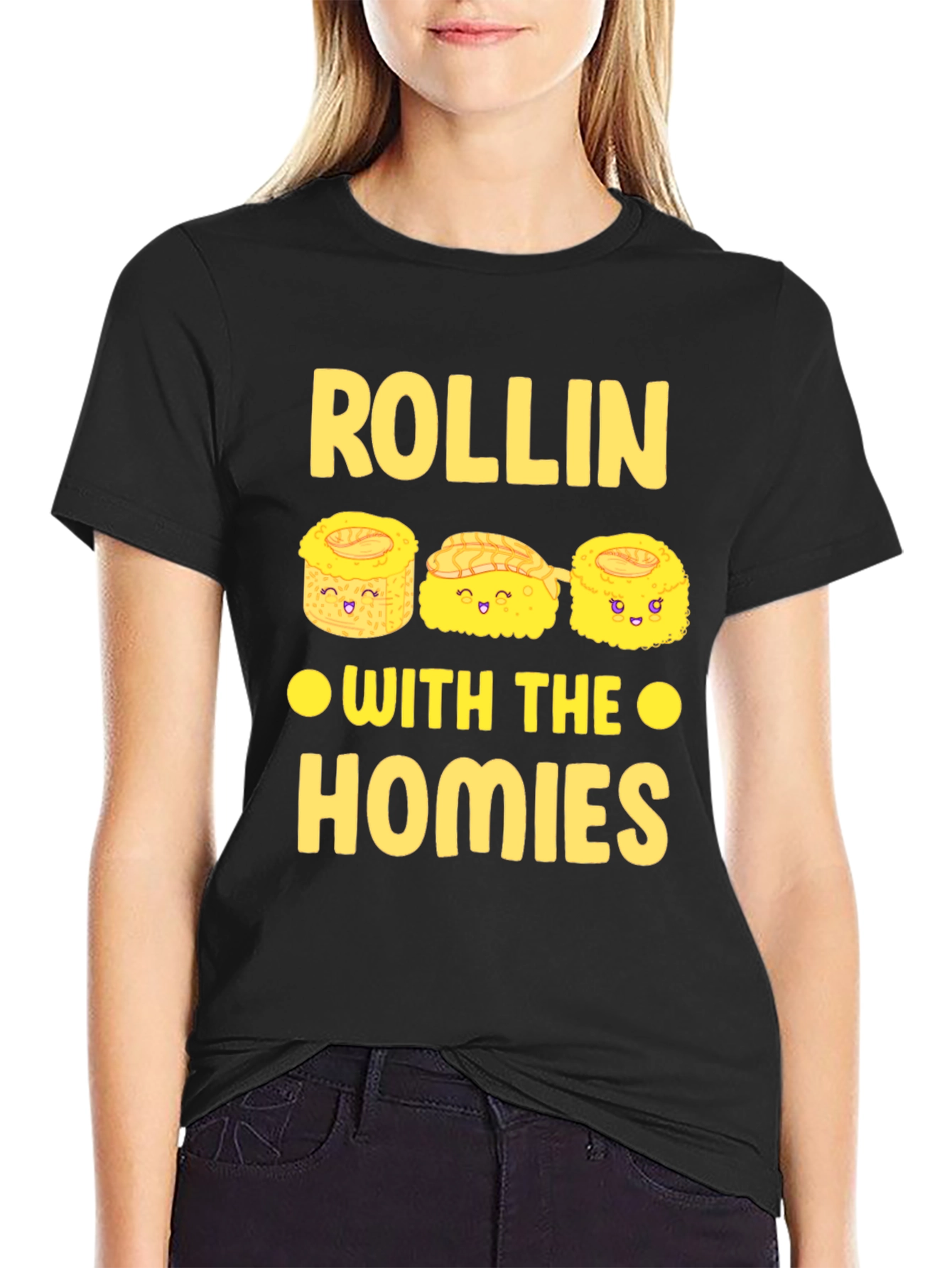 Black Rollin' With The Homies Sushi Graphic T-Shirt view 2