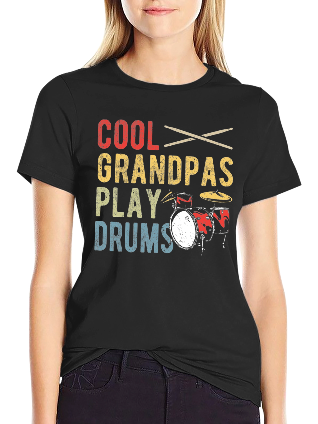Black Cool Grandpas Play Drums T-Shirt view 2
