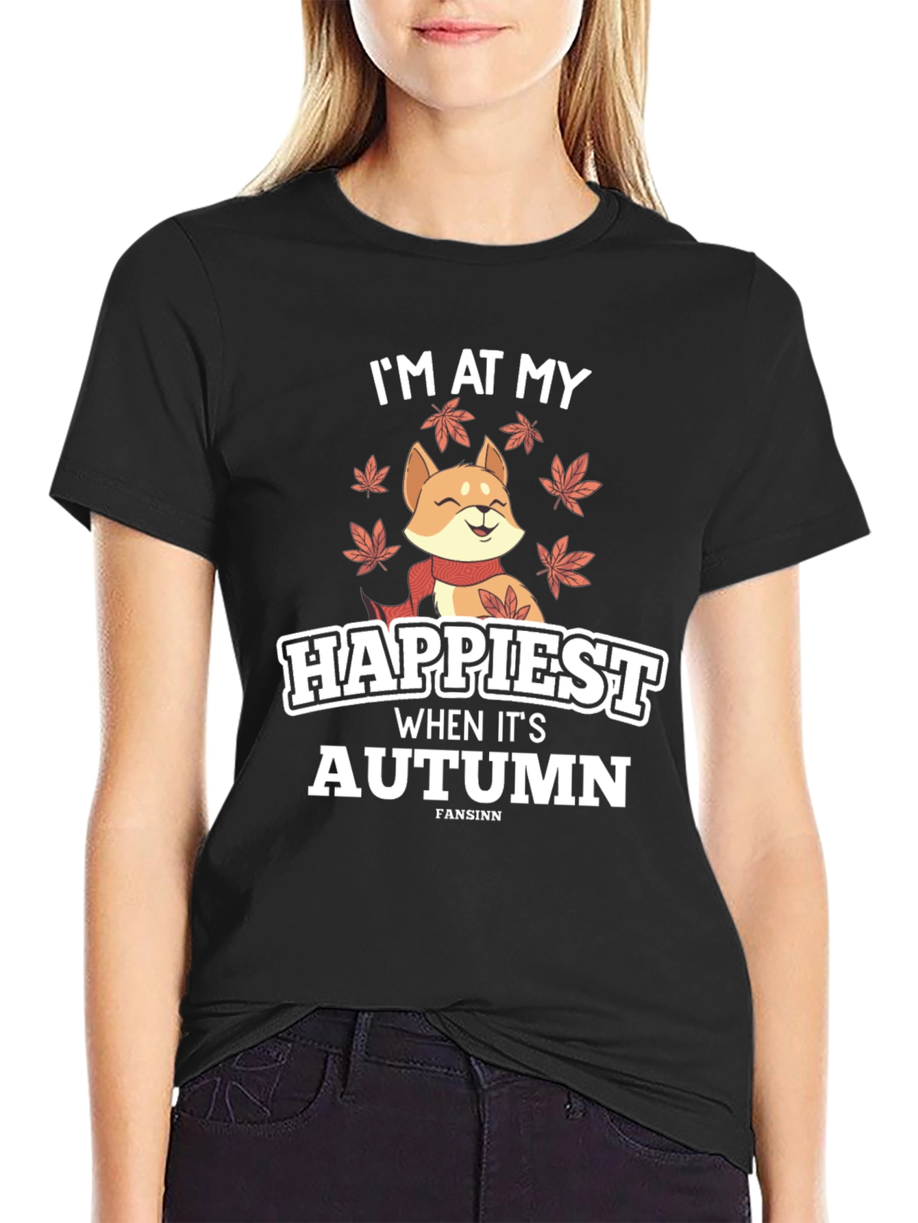 Black Autumn Shiba Inu T-Shirt view 2