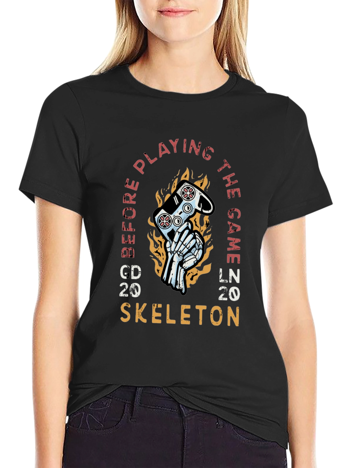 Black Gamer Skeleton Graphic T-Shirt - Play Before the Game view 2