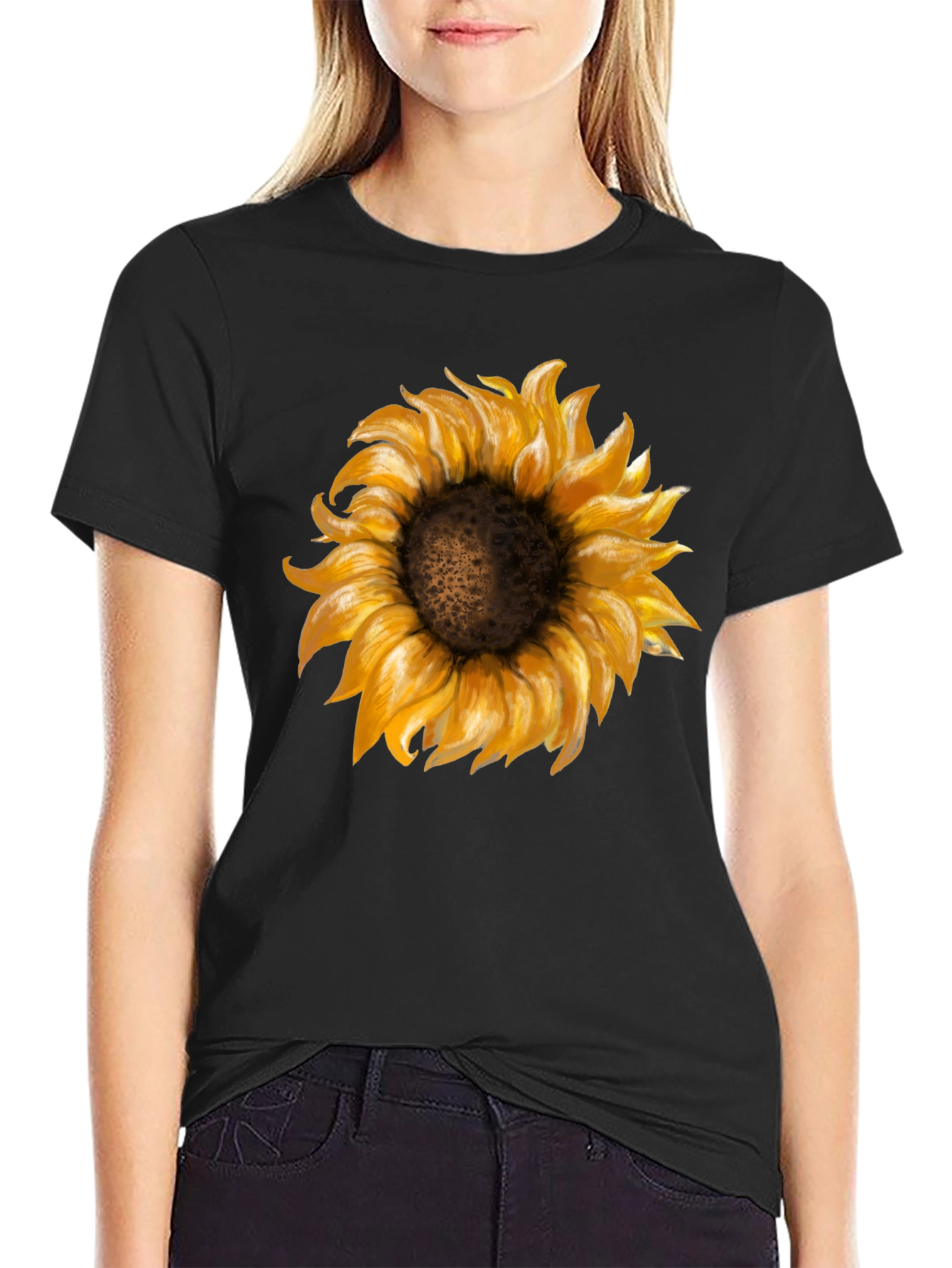 Black Sunflower Graphic Print Black T-Shirt view 2