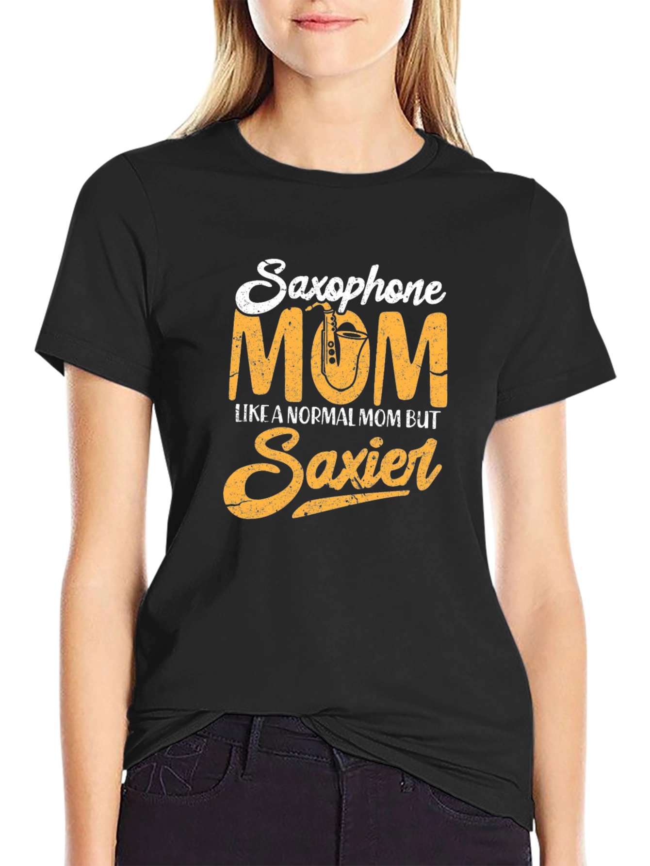 Black Saxophone Mom Graphic Tee - Musician Mother T-Shirt view 2