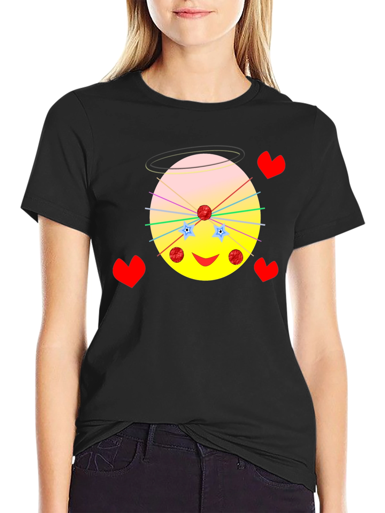 Black Whimsical Cartoon Graphic Tee - Unique Design view 2