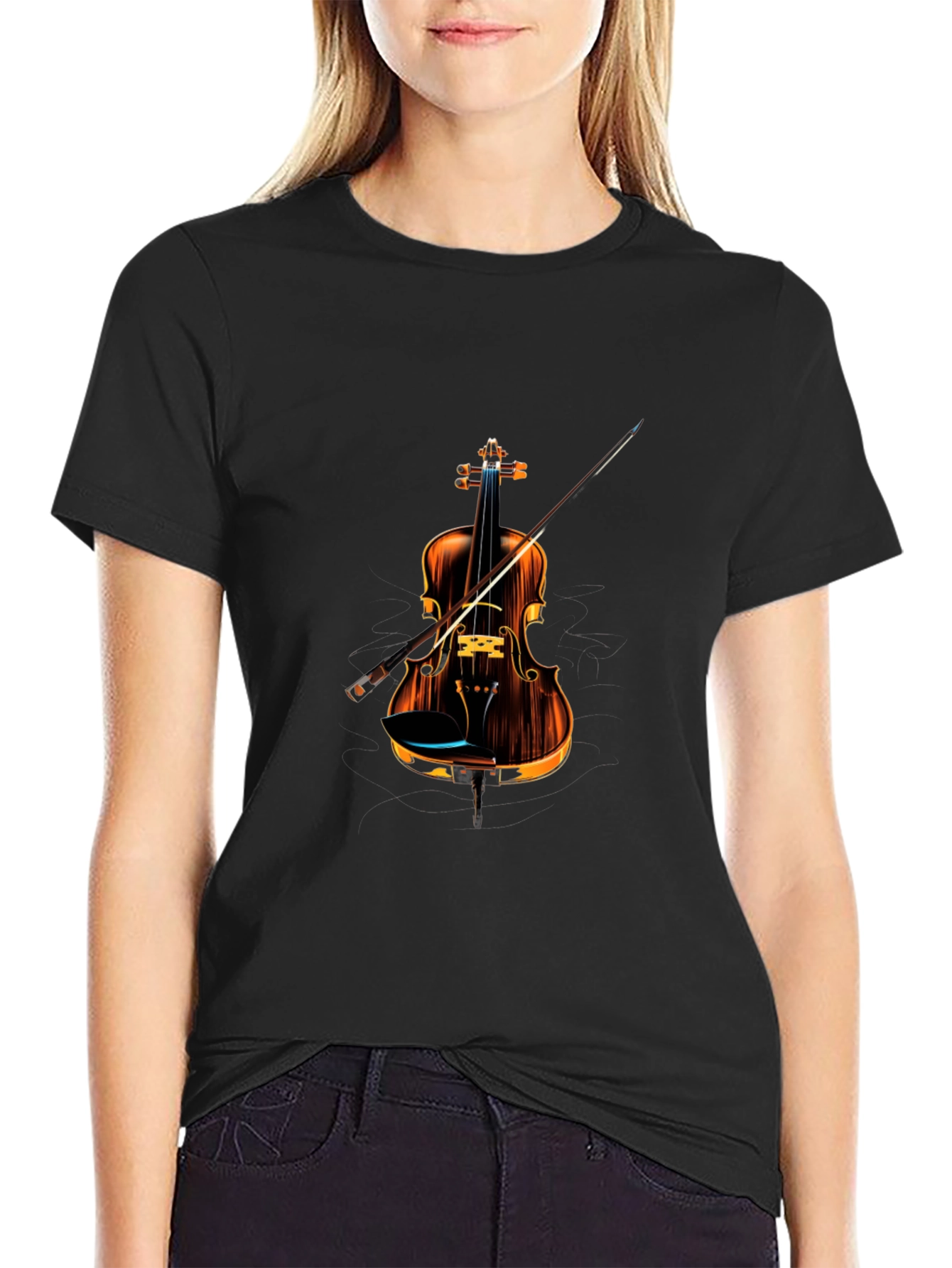 Black Stylish Violin Graphic Tee - Music Lover's T-Shirt view 2