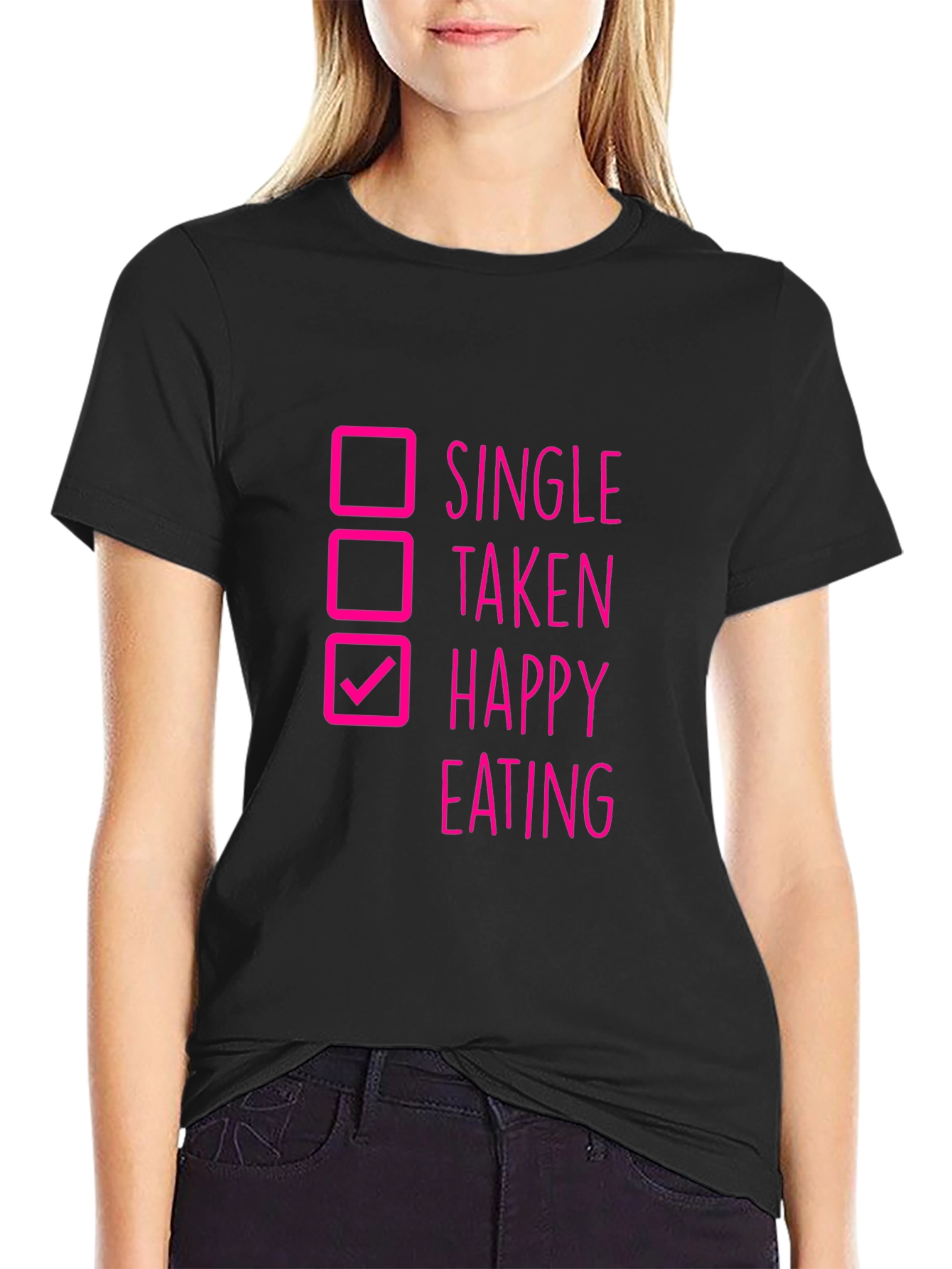 Black Happy Eating T-Shirt Funny Checkbox Tee view 2