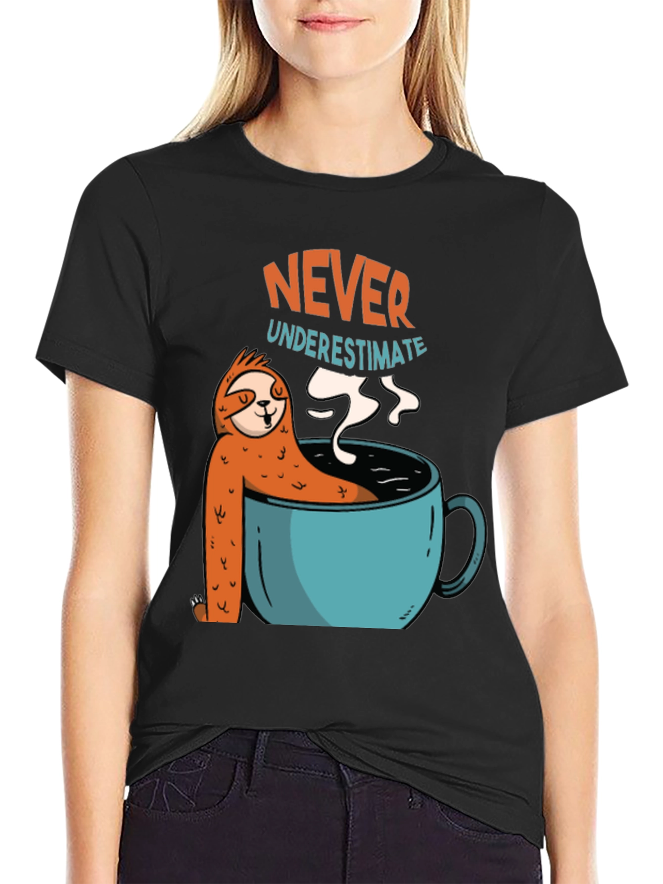 Black Never Underestimate Sloth Coffee T-Shirt view 2