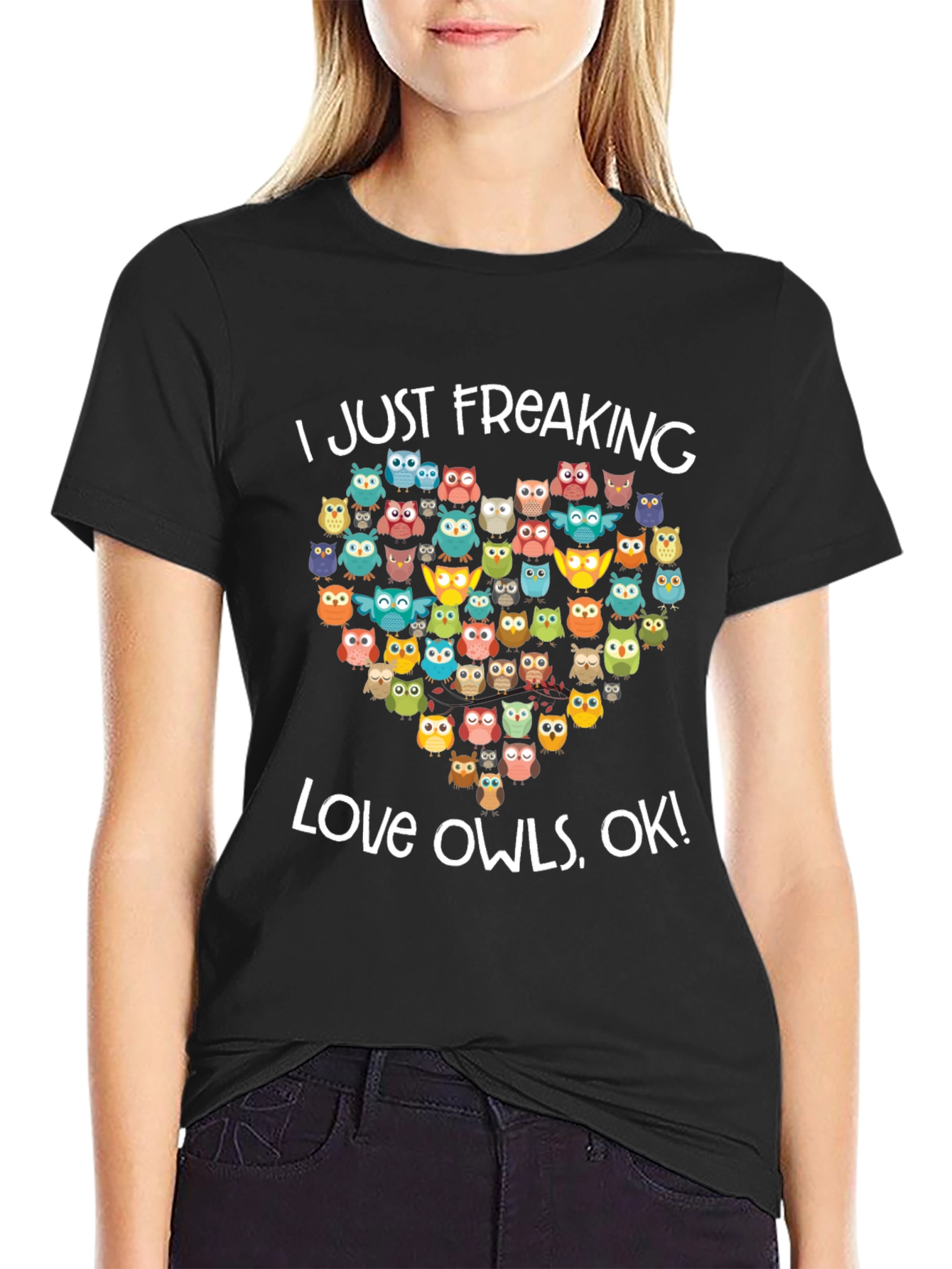 Black I Just Freaking Love Owls T-Shirt view 2