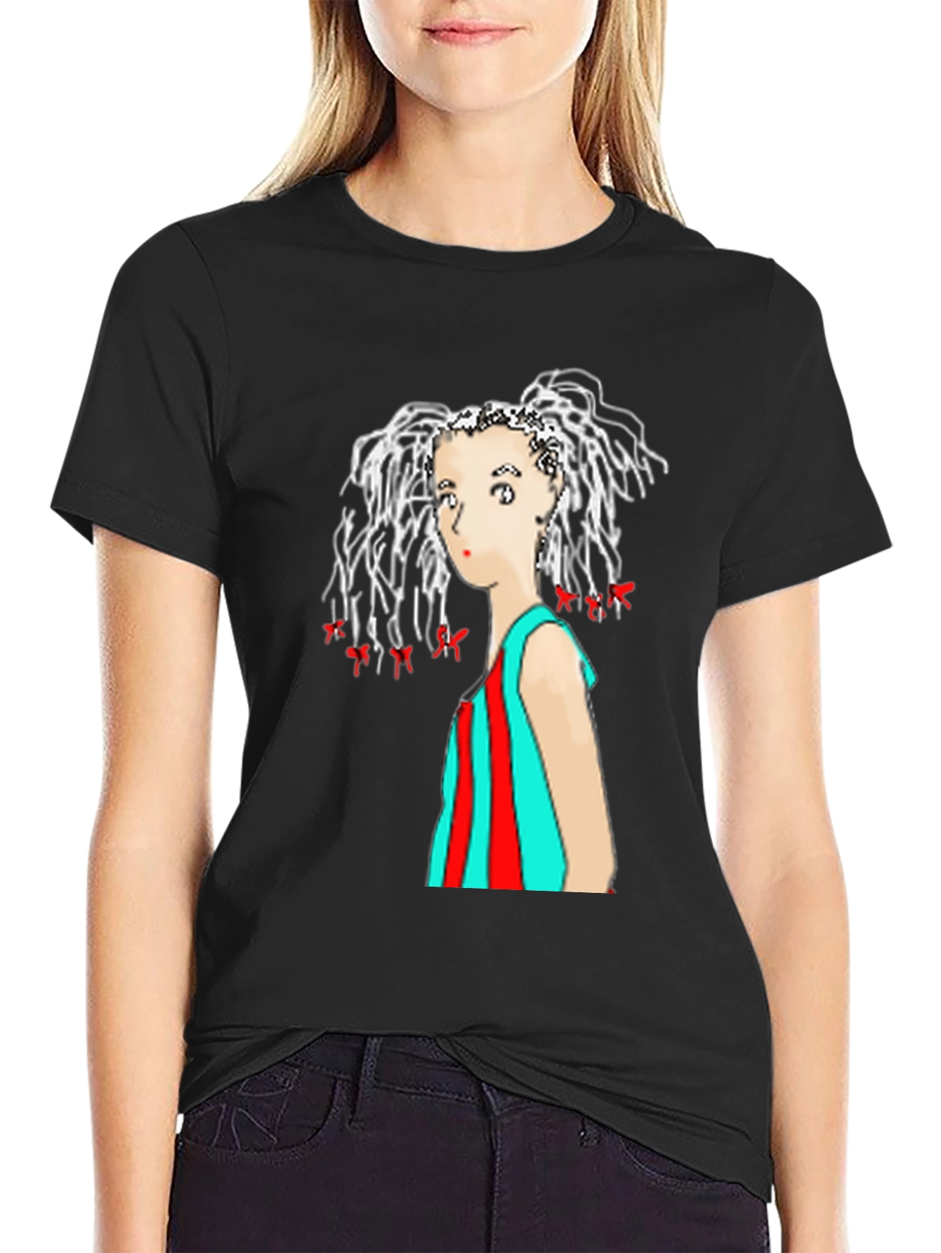 Black Artistic Graphic Tee - Unique Woman Design view 2