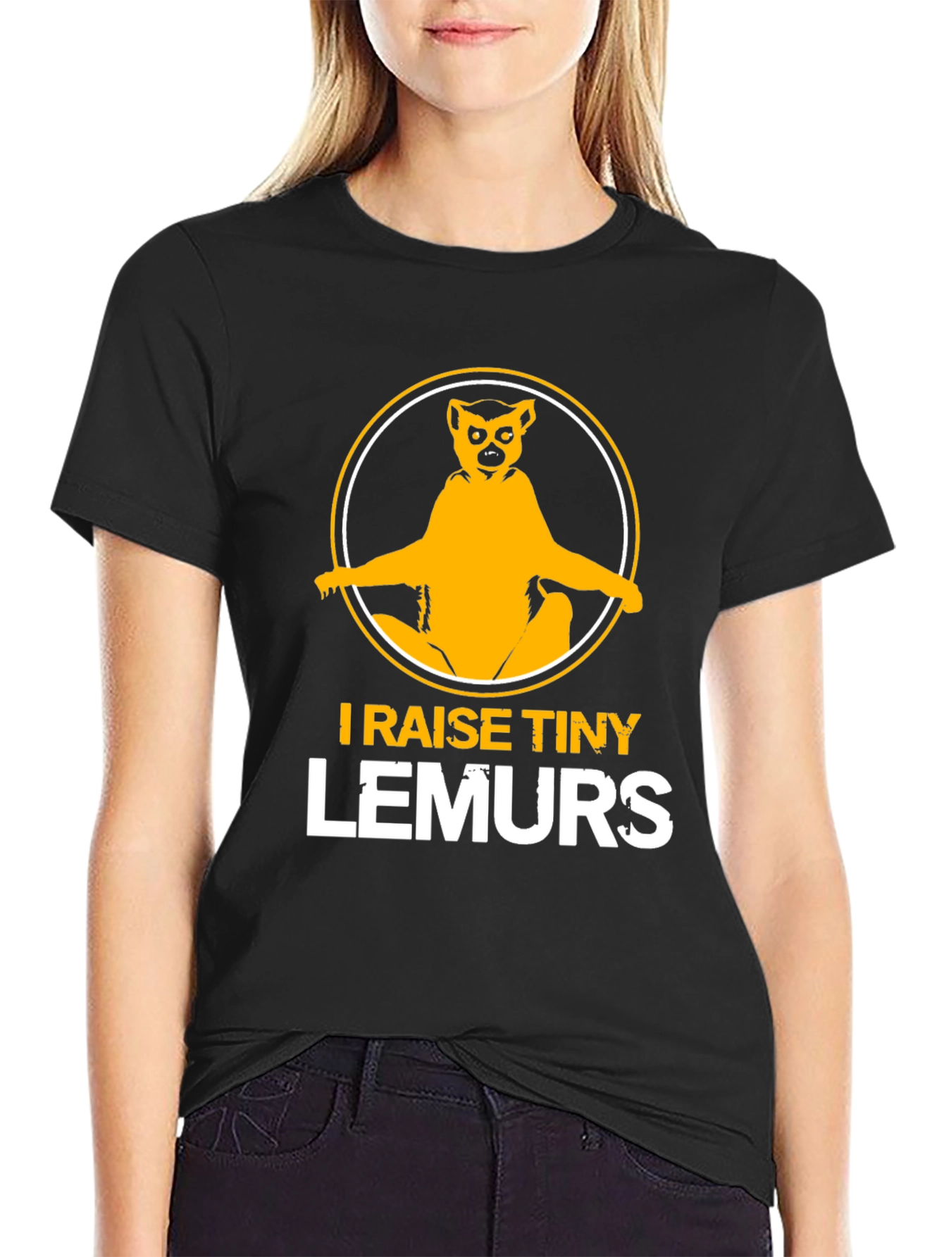 Black I Raise Tiny Lemurs Graphic Tee - Black Cotton T-Shirt view 2