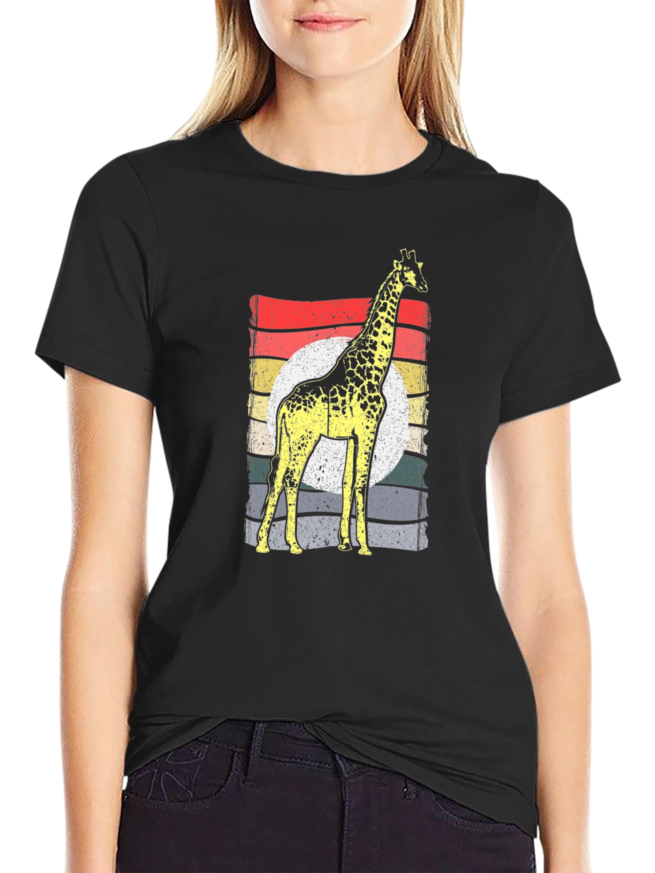 Black Retro Giraffe Graphic Tee - Unisex Cotton Shirt view 2