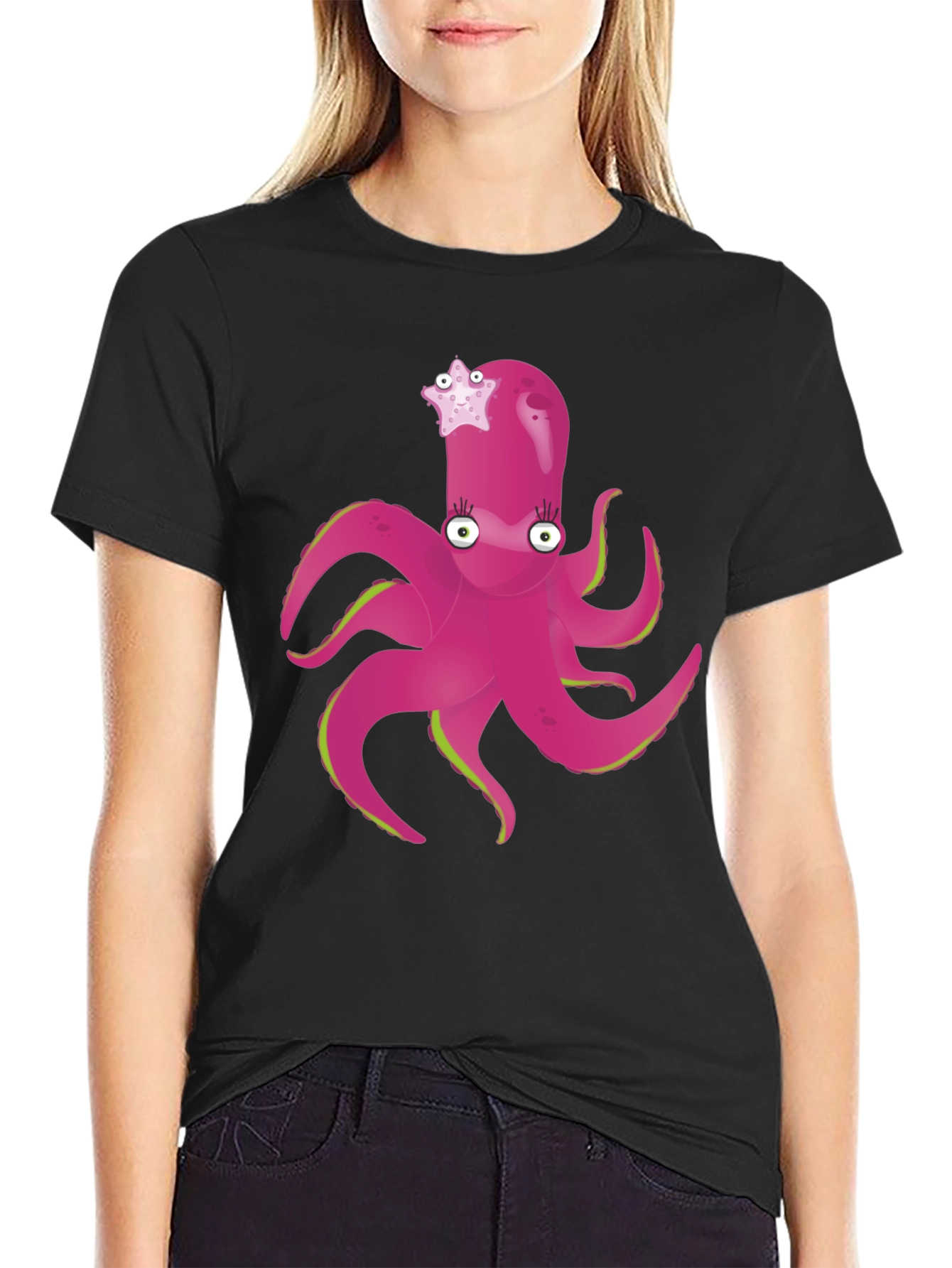 Black Cute Octopus T-Shirt - Funny Sea Creature Tee view 2