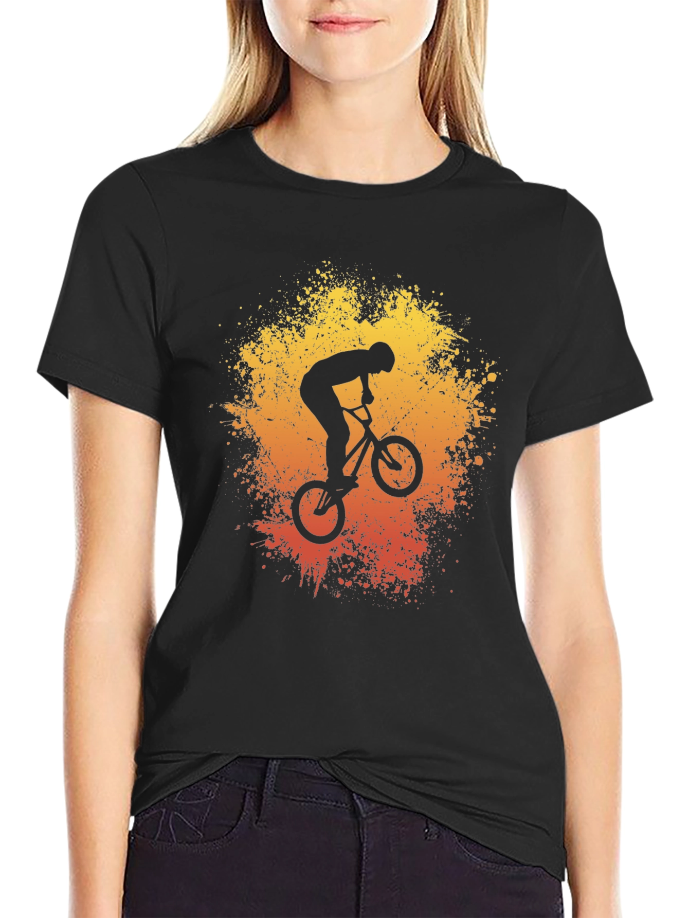 Black BMX Rider Graphic Tee - Stunt Bike Art Shirt view 2
