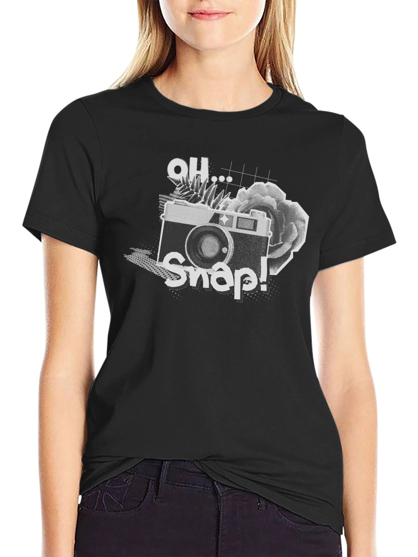 Black Oh Snap! Camera Graphic Tee - Black Cotton Shirt view 2