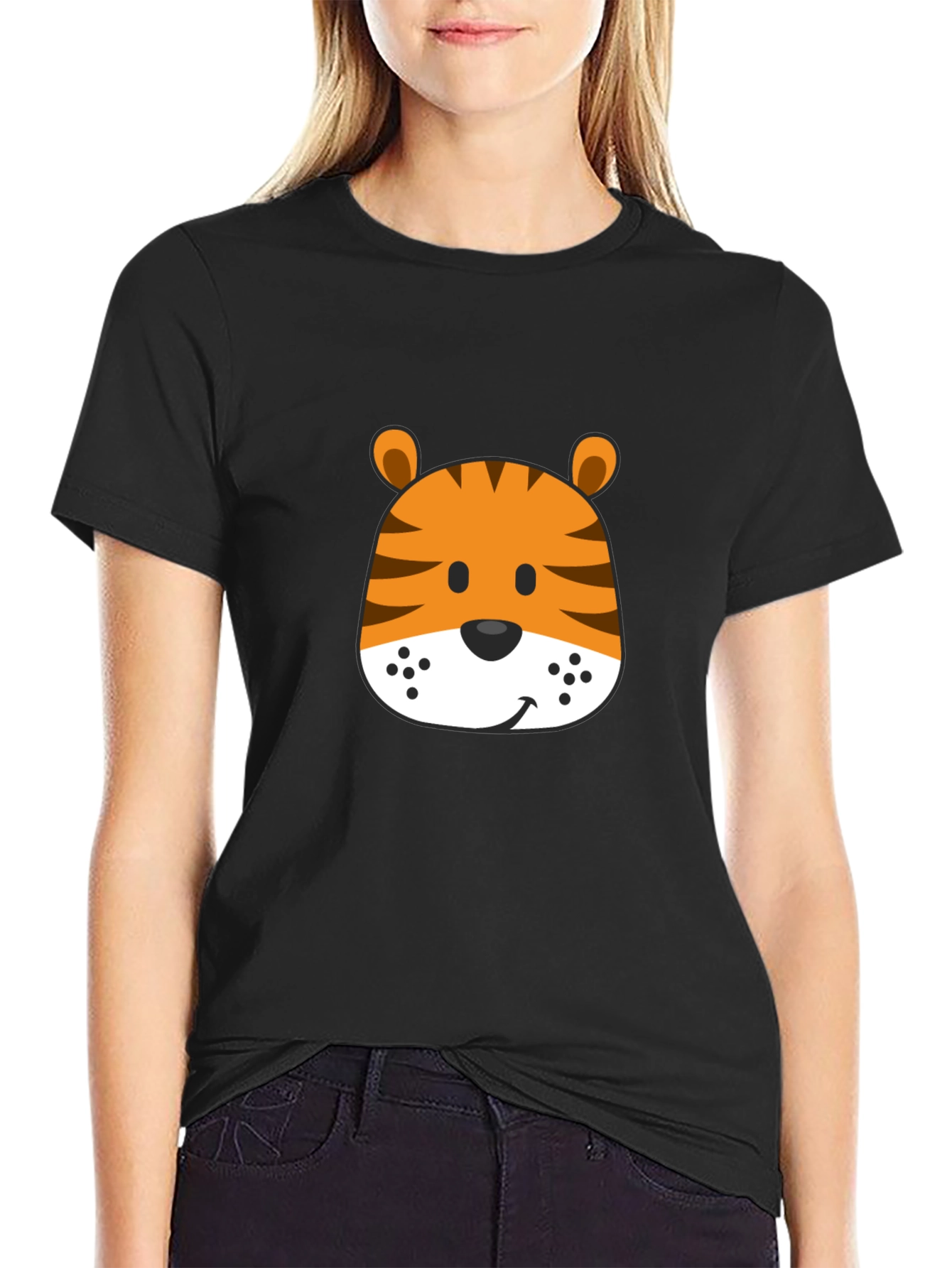 Black Fun Tiger Graphic Tee - Soft Black Cotton Shirt view 2