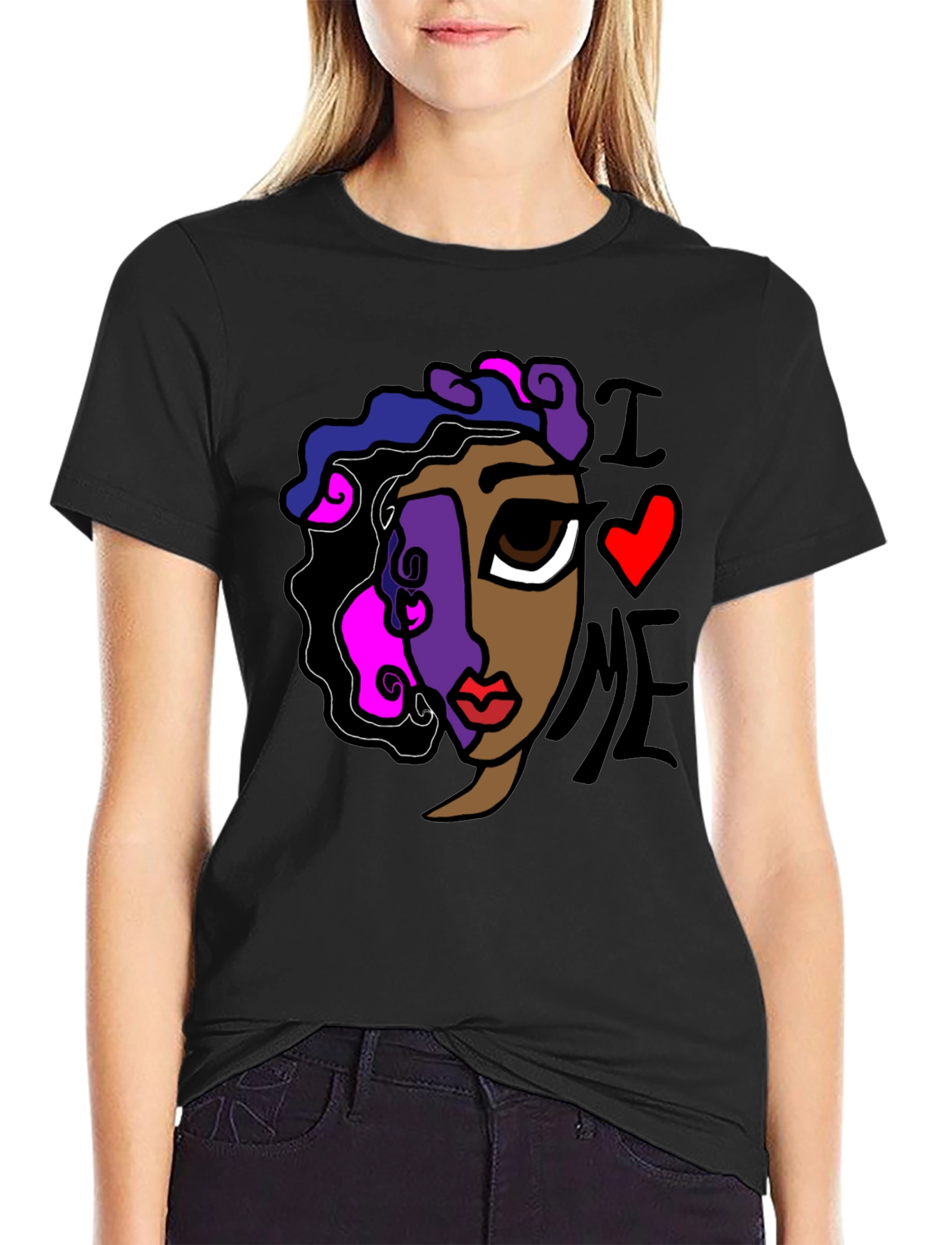 Black Abstract "I Love Me" Graphic Tee view 2