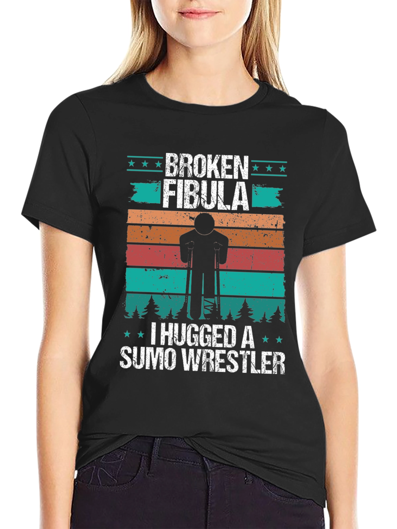 Black Broken Fibula Sumo Wrestler Graphic T-Shirt view 2