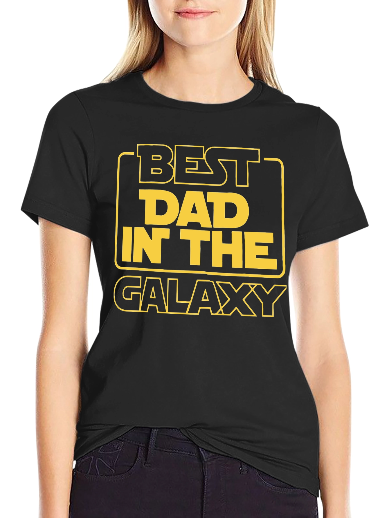 Black Best Dad in the Galaxy Black Graphic T-Shirt view 2