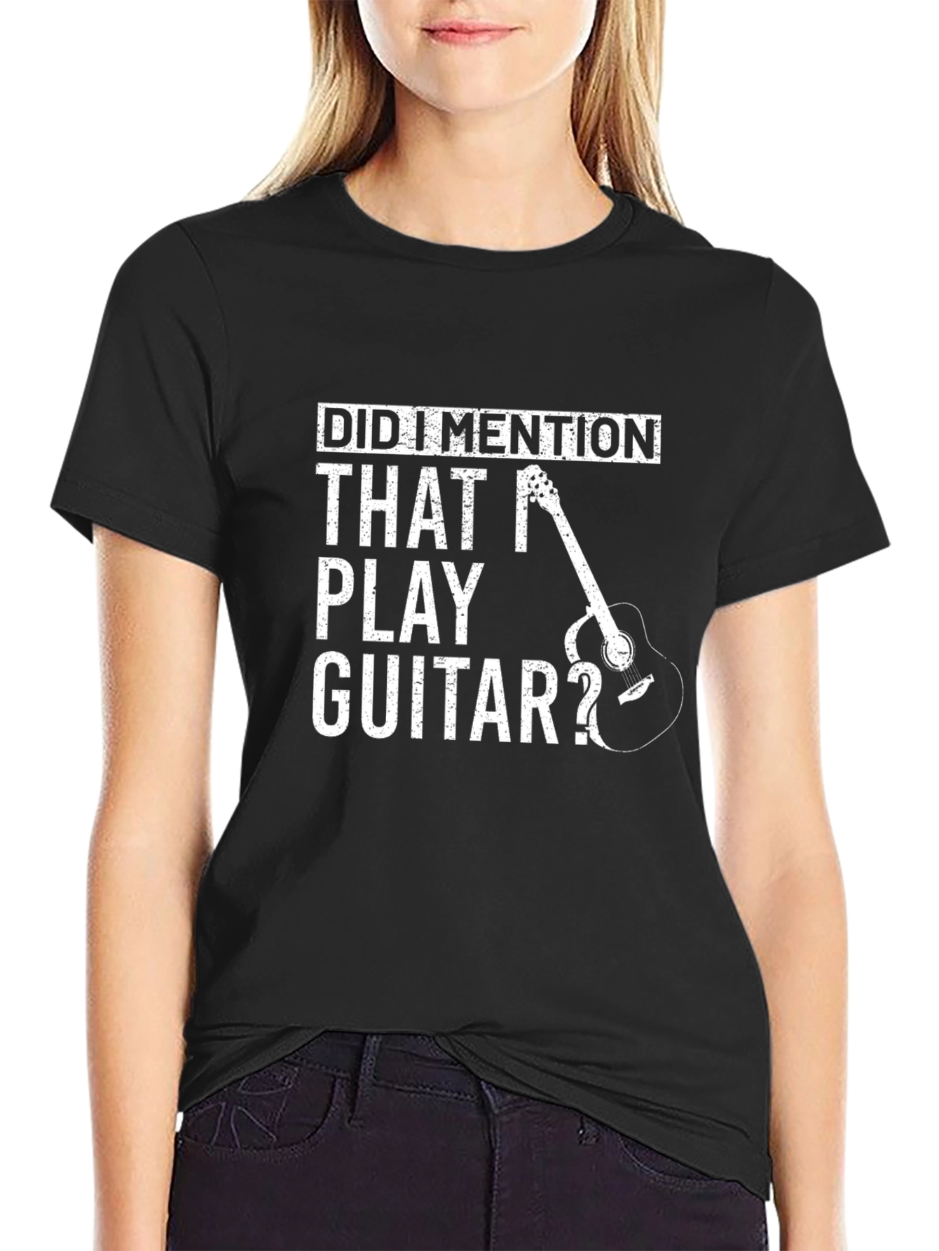 Black Funny Guitar Player T-Shirt - Did I Mention Guitar? view 2