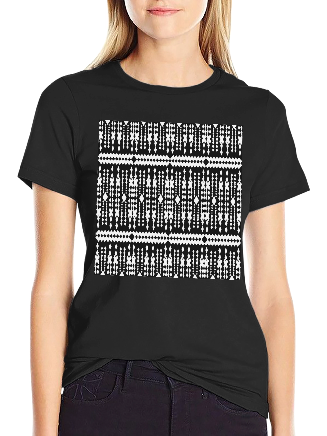 Black Geometric Print Black T-Shirt view 2