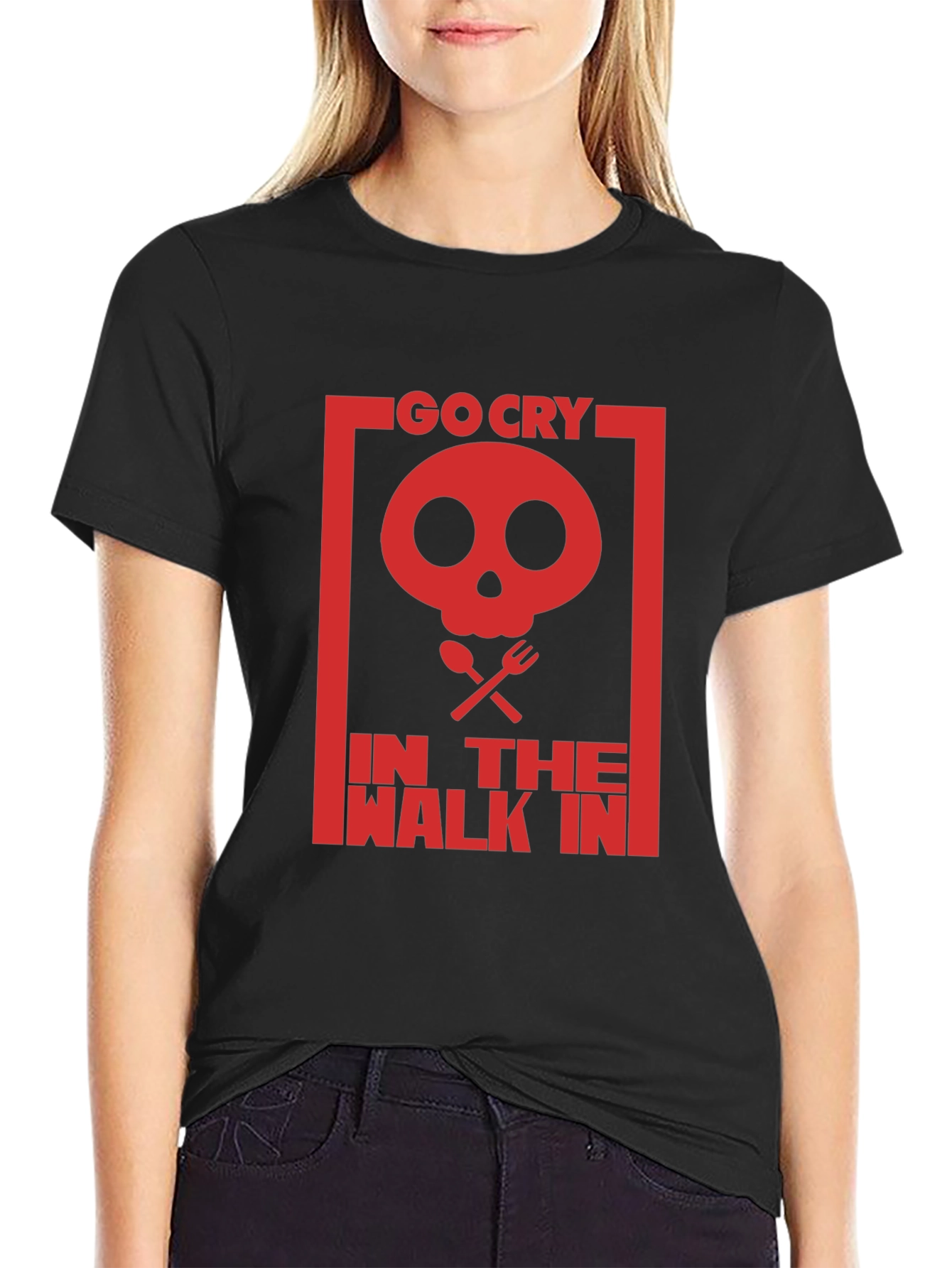 Black Go Cry In The Walk In T-Shirt - Funny Skull Graphic Tee view 2