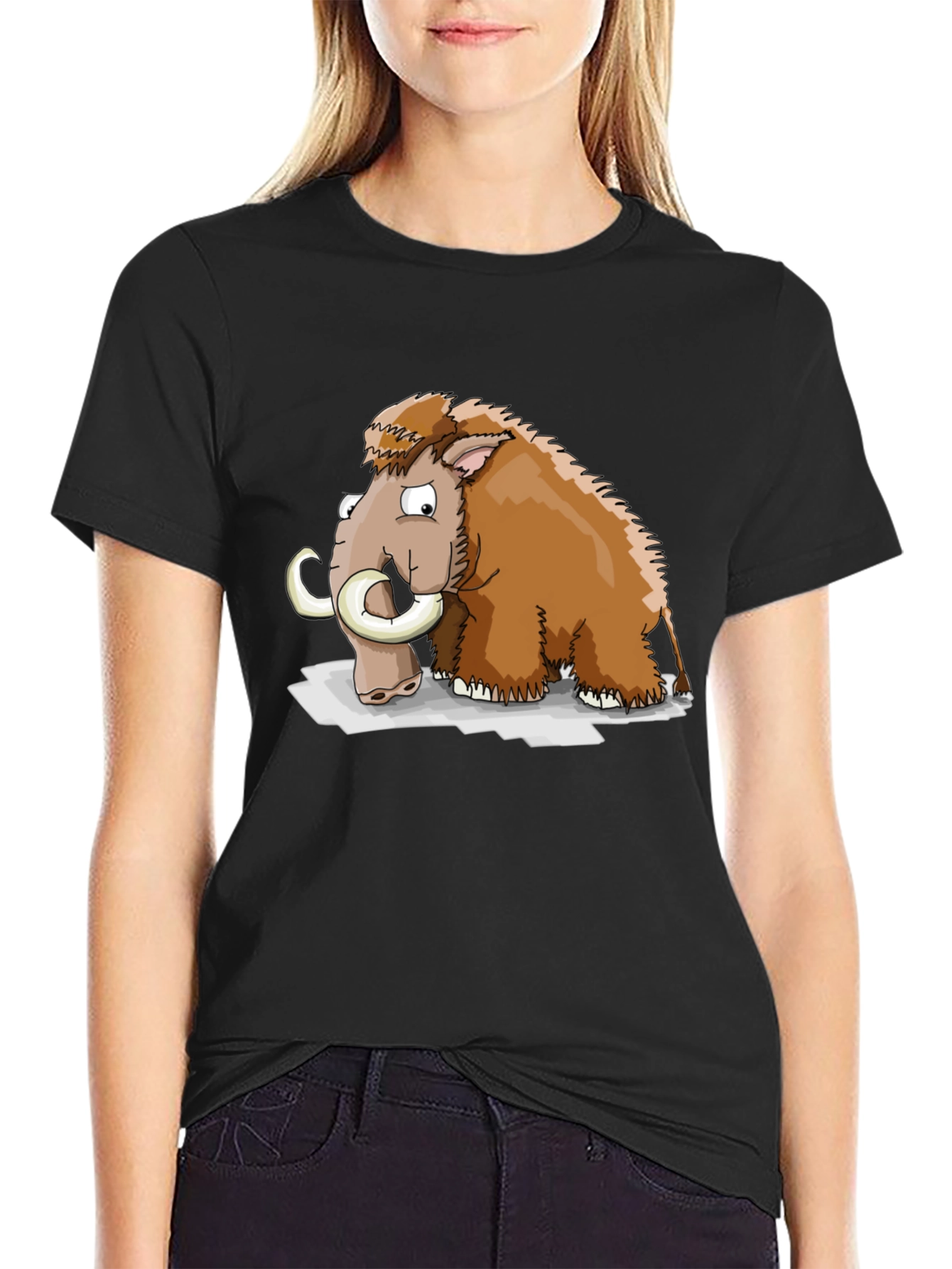 Cartoon Mammoth Graphic T-Shirt - Black - 2