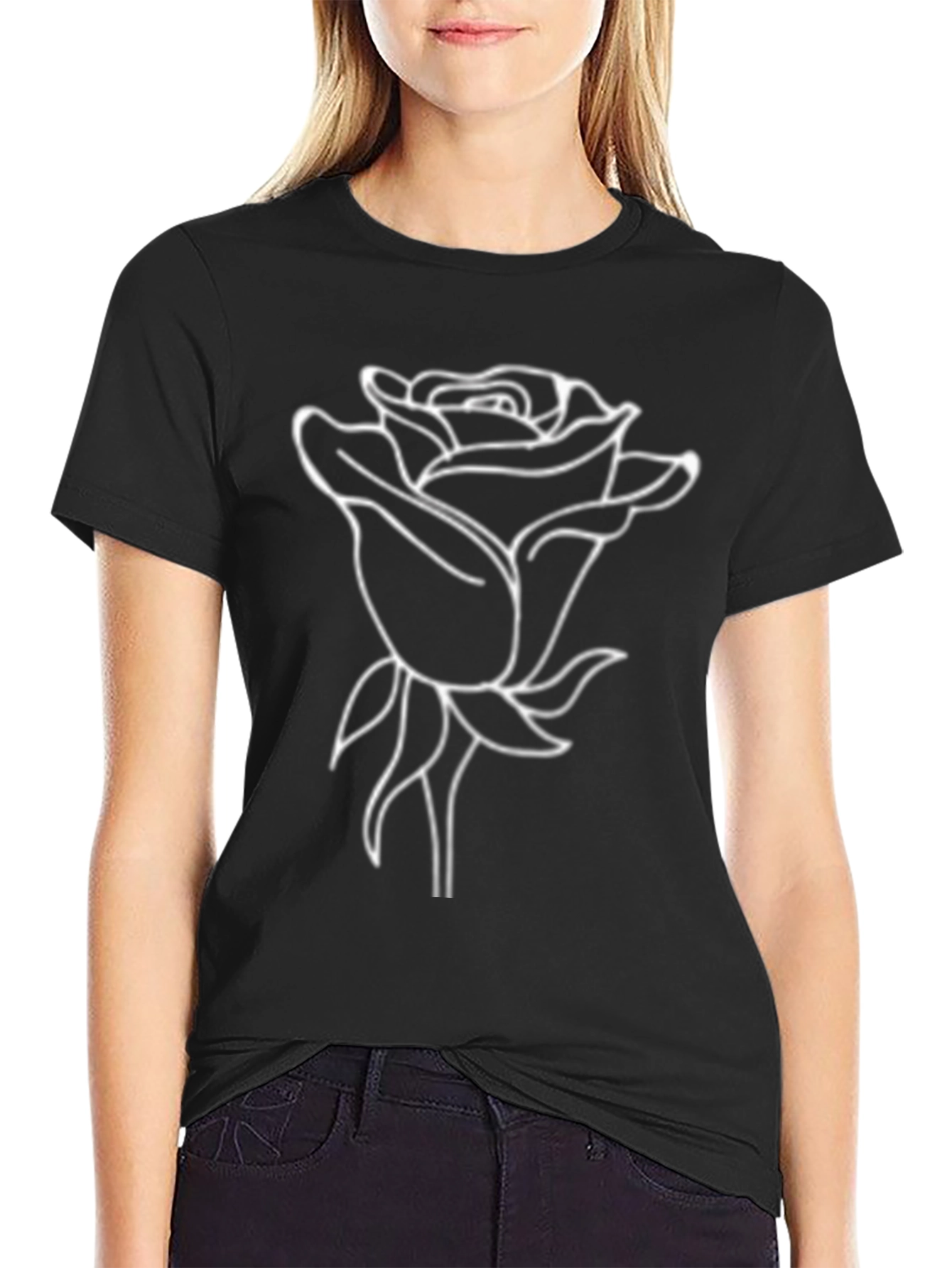 Black Rose Graphic Tee - Classic Black Cotton Shirt view 2
