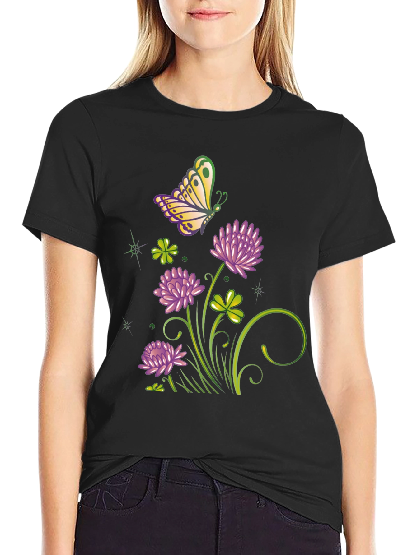 Black Clover & Butterfly Graphic Tee - Stylish & Unique view 2