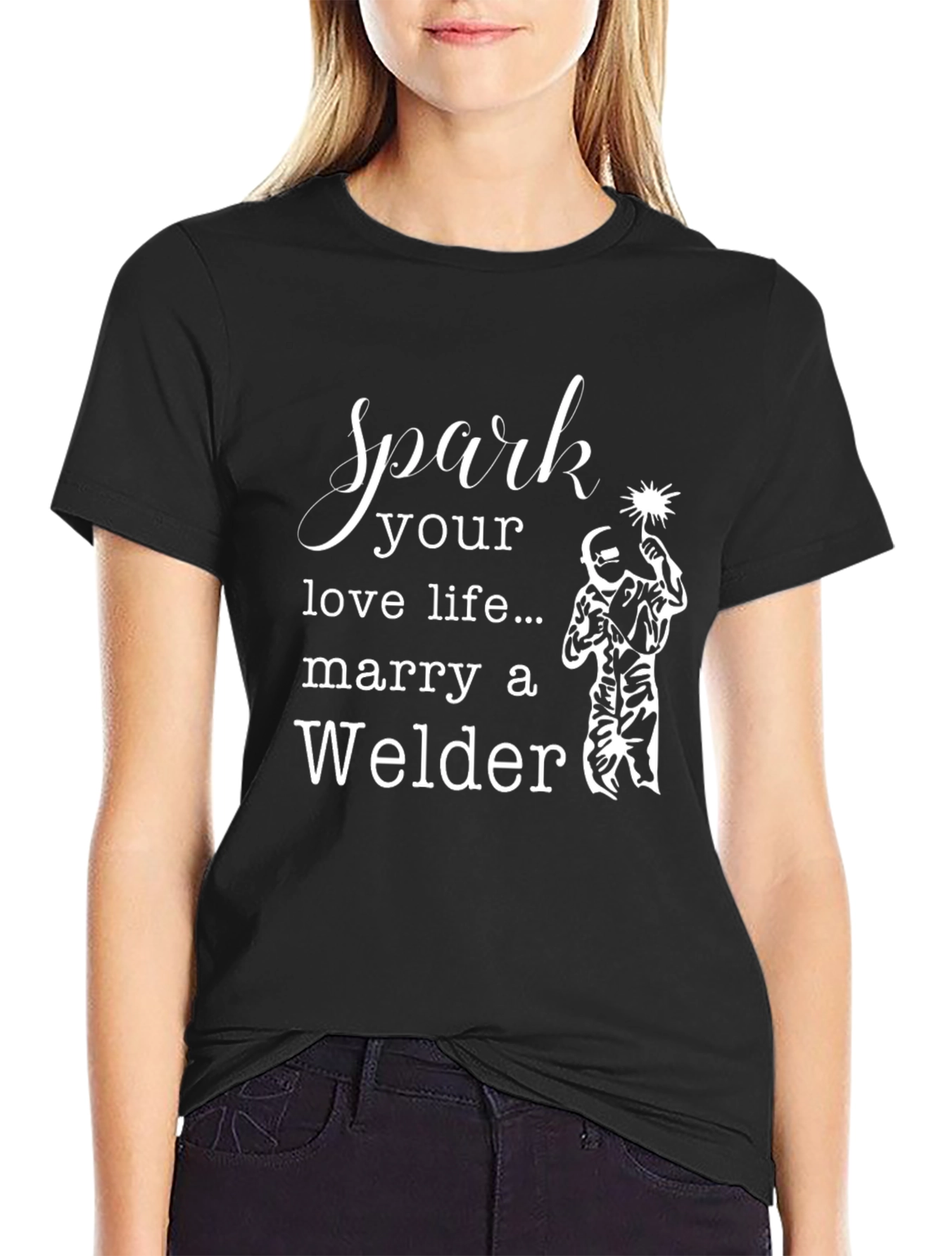 Black Spark Your Love Life Welder T-Shirt view 2
