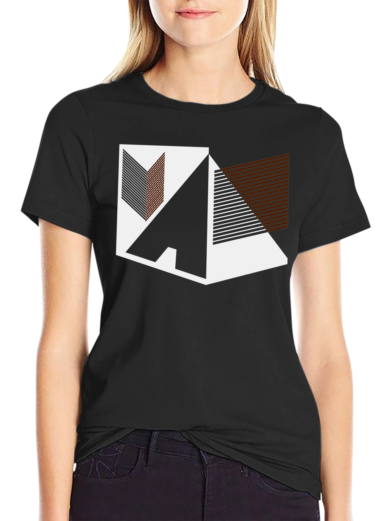 Black Geometric Graphic Print Black T-Shirt view 2