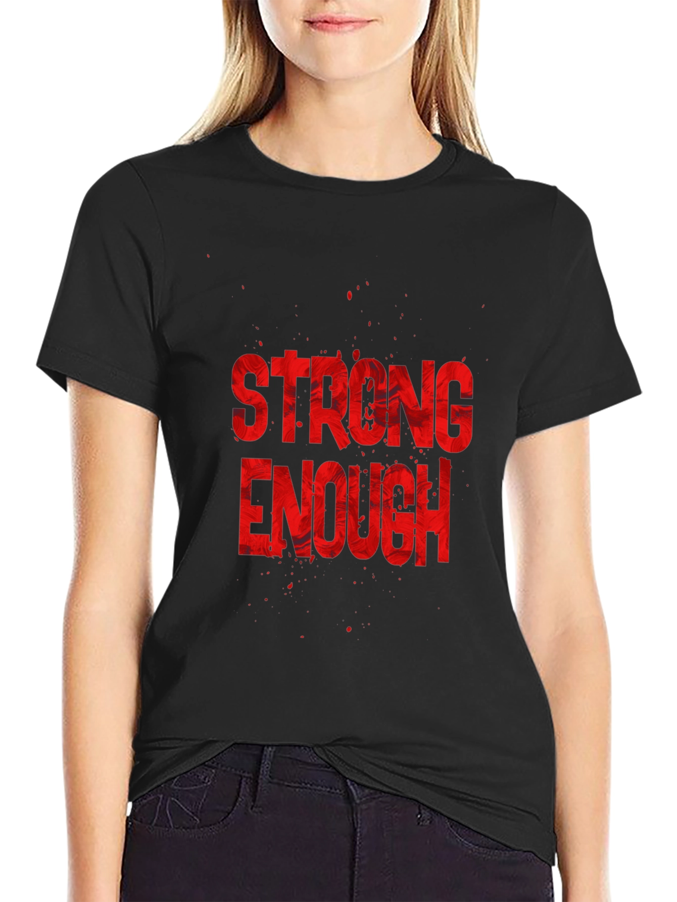 Black Strong Enough Graphic Tee - Black Cotton T-Shirt view 2