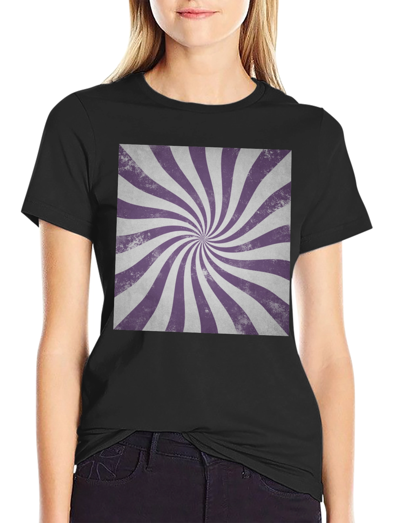 Black Retro Swirl Graphic Tee - Black Cotton Casual Shirt view 2