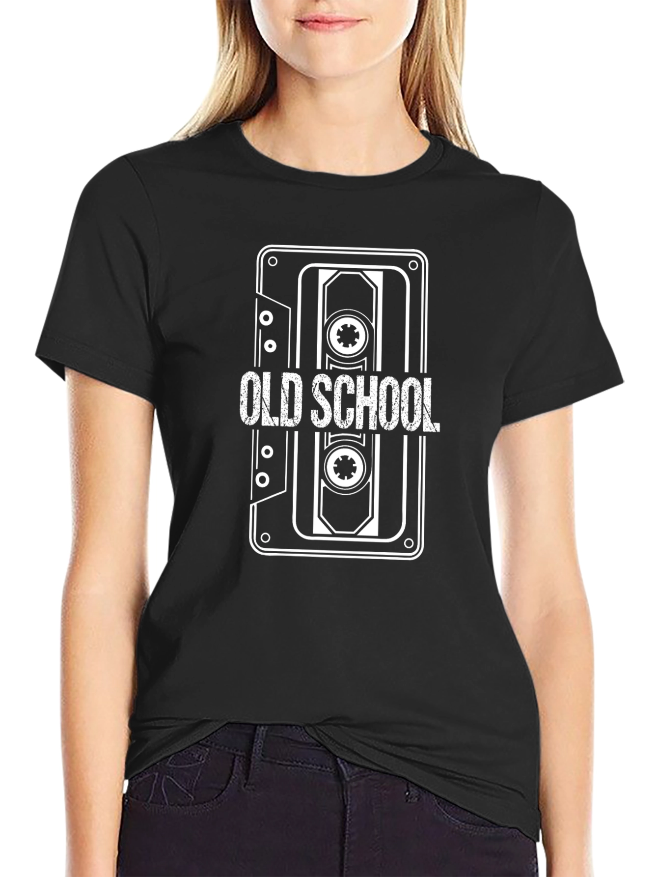 Black Old School Cassette Tape Graphic Tee - Retro Style view 2