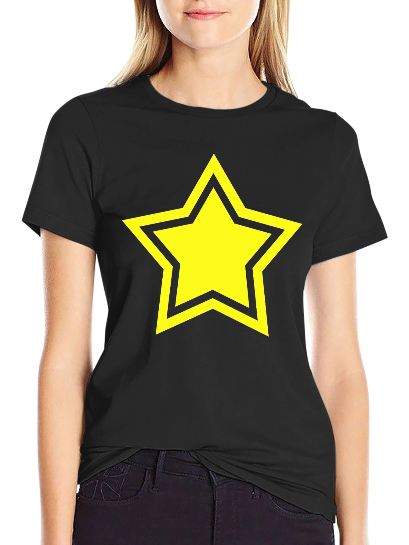 Black Black T-Shirt with Yellow Star Graphic view 2