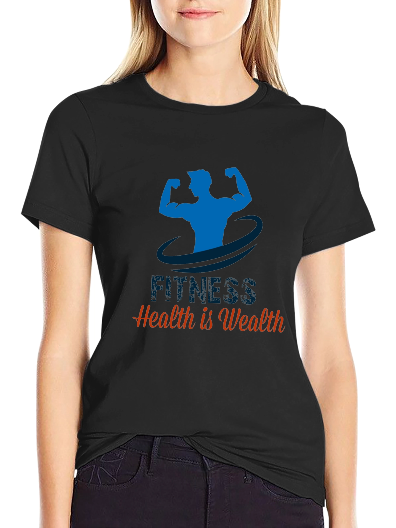 Black Fitness Graphic Tee - Health is Wealth view 2