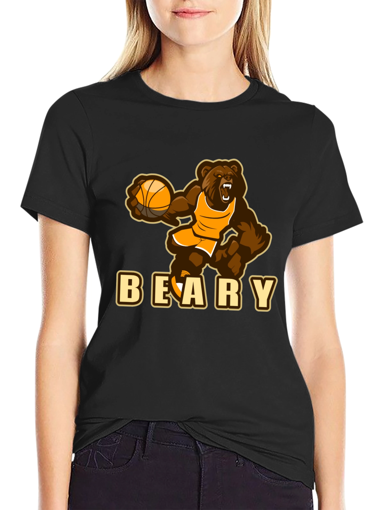Black Beary Basketball T-Shirt - Funny Sports Tee view 2