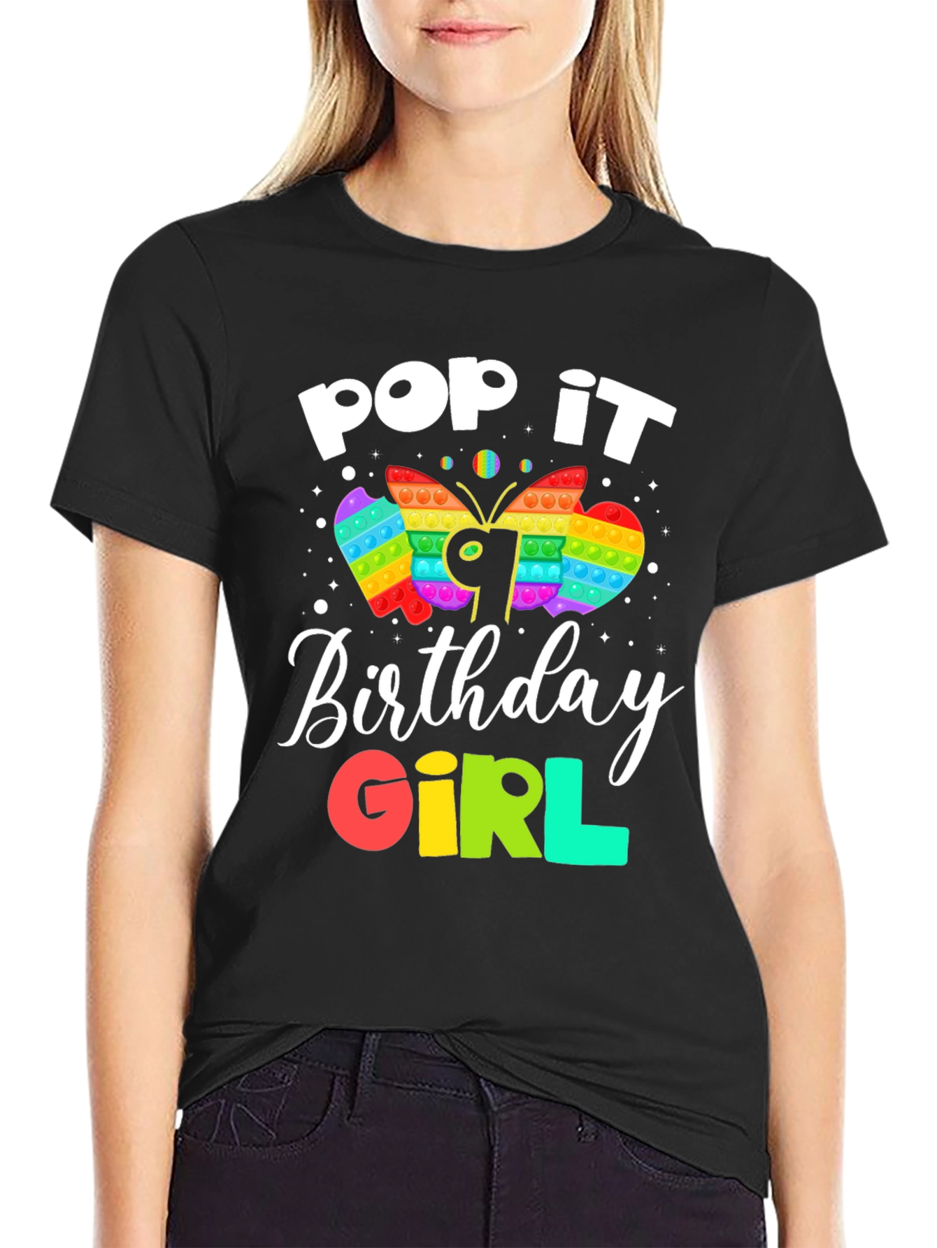 Black Pop It Birthday Girl T-Shirt view 2