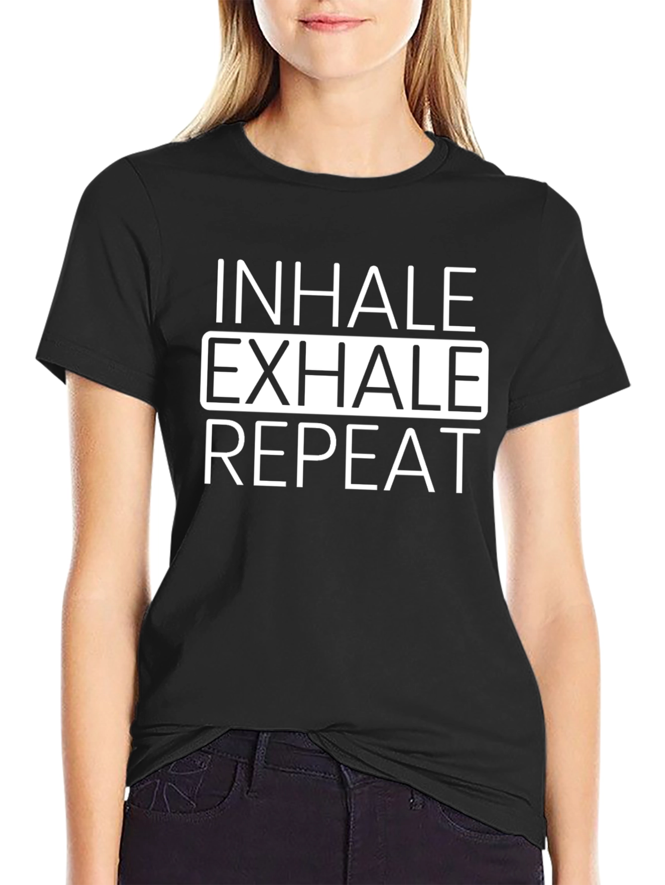 Black Inhale Exhale Repeat Graphic T-Shirt - Black Cotton Blend view 2