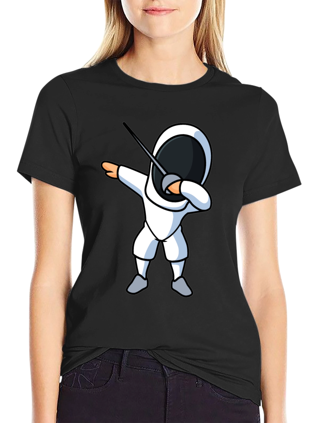 Black Fencing Dabbing T-Shirt - Black Graphic Tee view 2