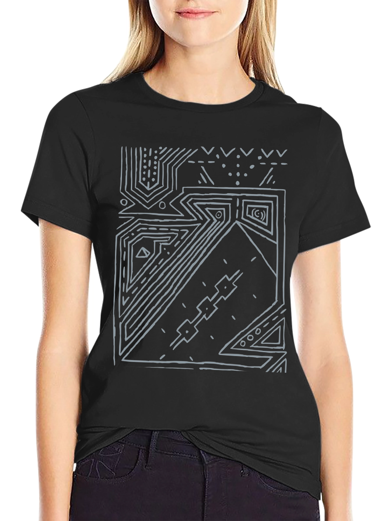 Black Abstract Geometric Black T-Shirt view 2