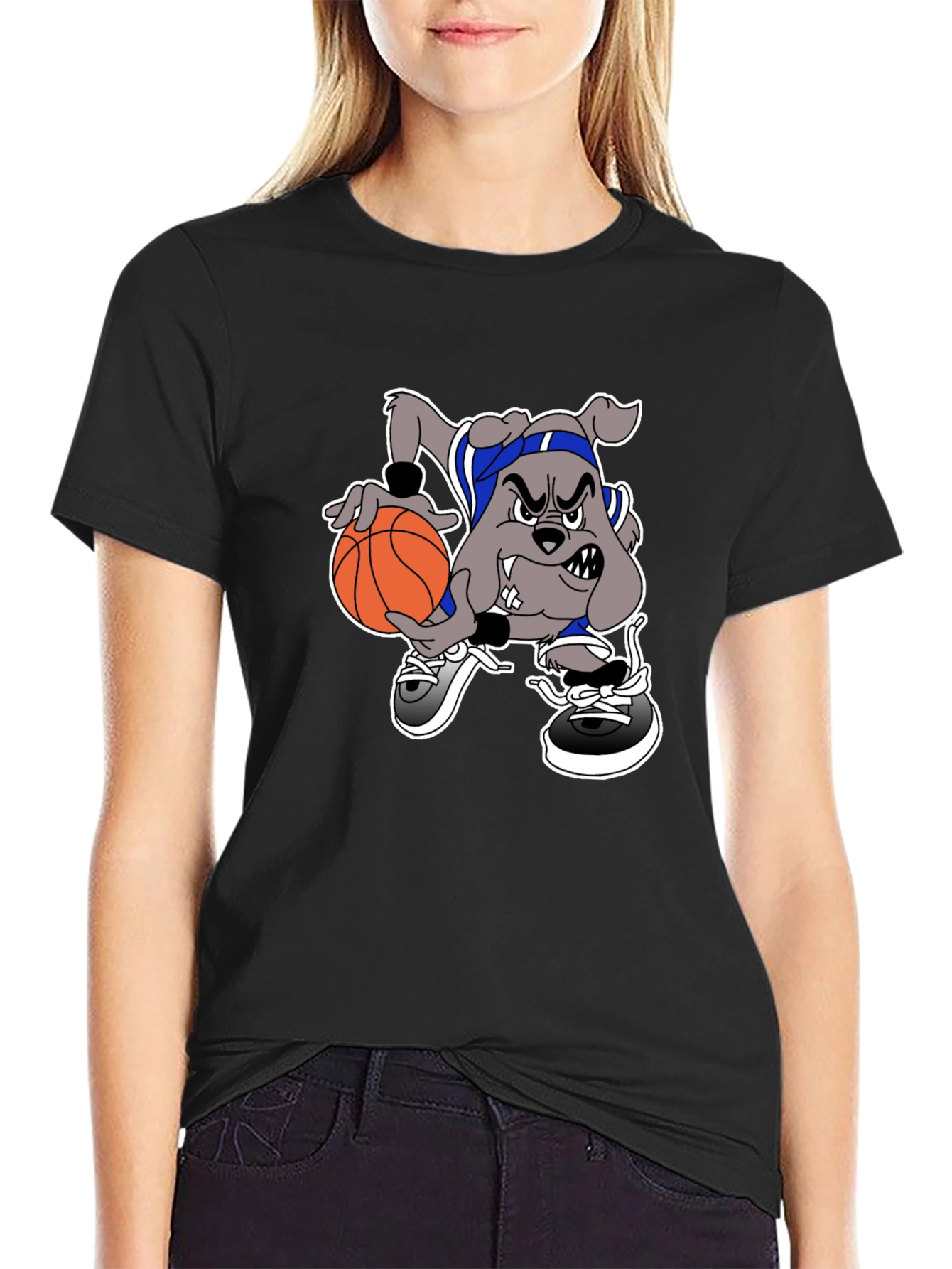Black Basketball Bulldog Black T-Shirt view 2