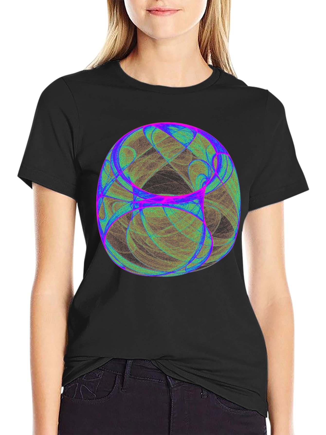 Black Abstract Orb Graphic Tee - Black Cotton Blend T-Shirt view 2