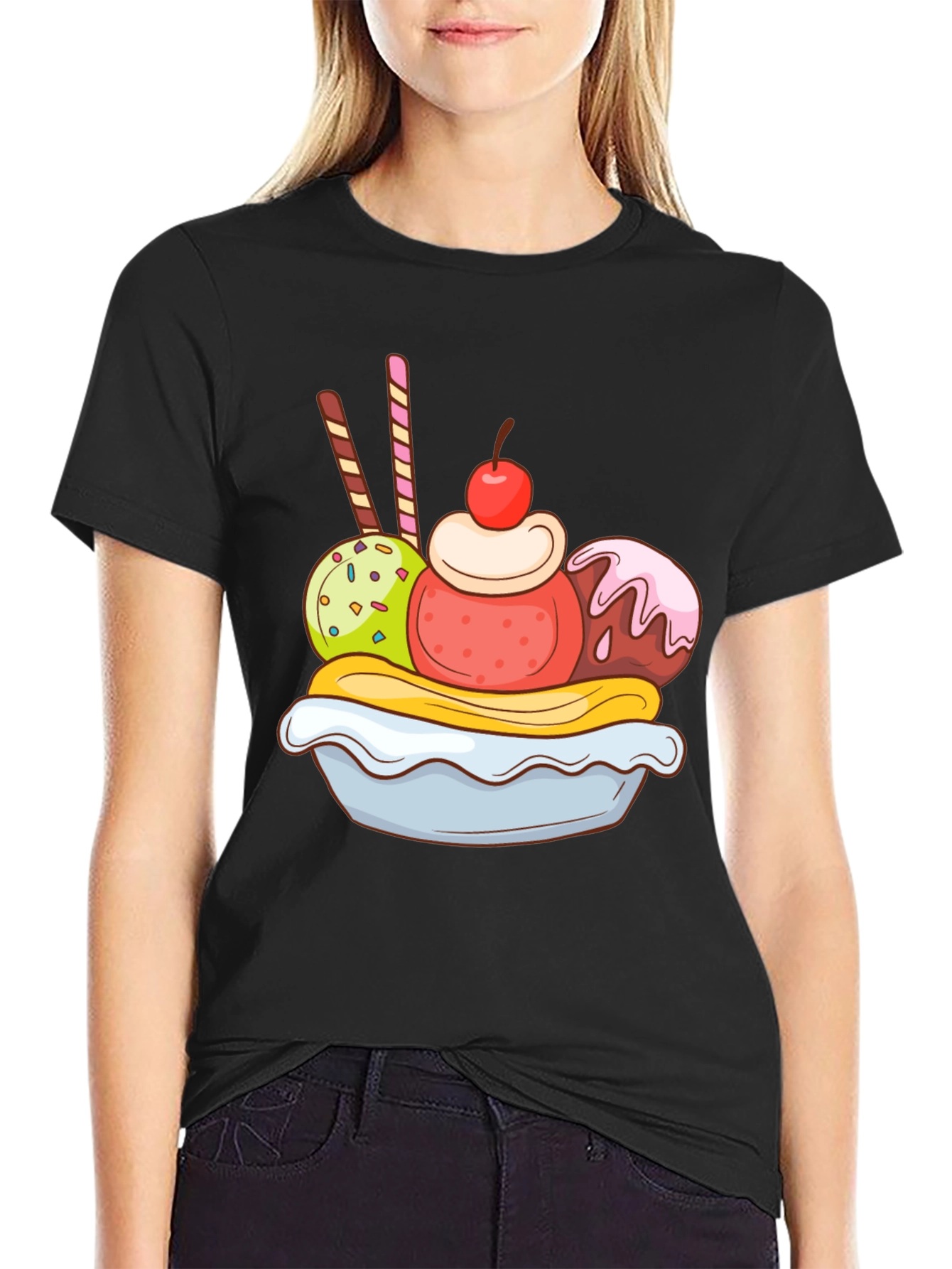 Black Banana Split Graphic Tee - Dessert Lover T-Shirt view 2