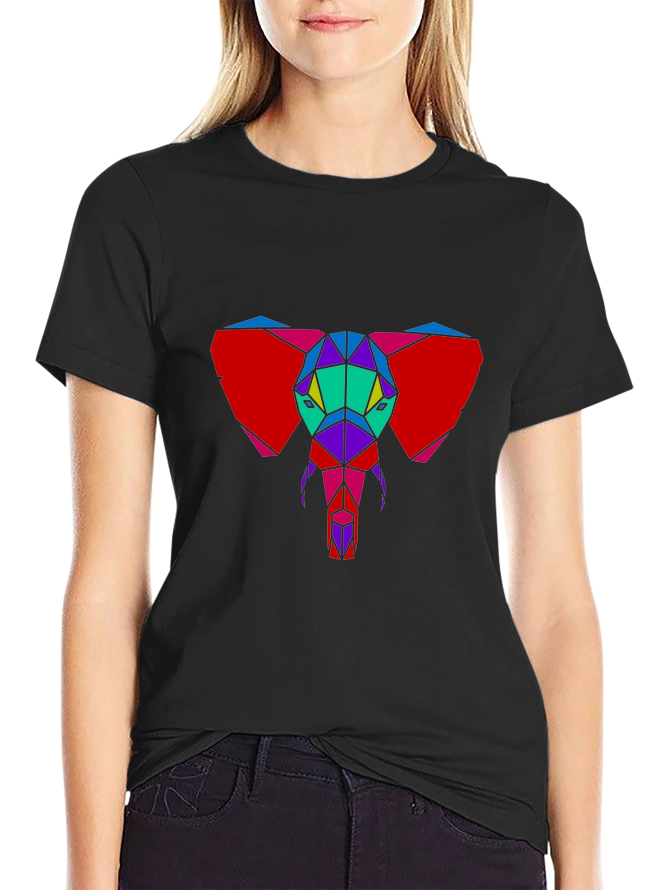 Black Geometric Elephant Graphic Tee - Unique Design view 2