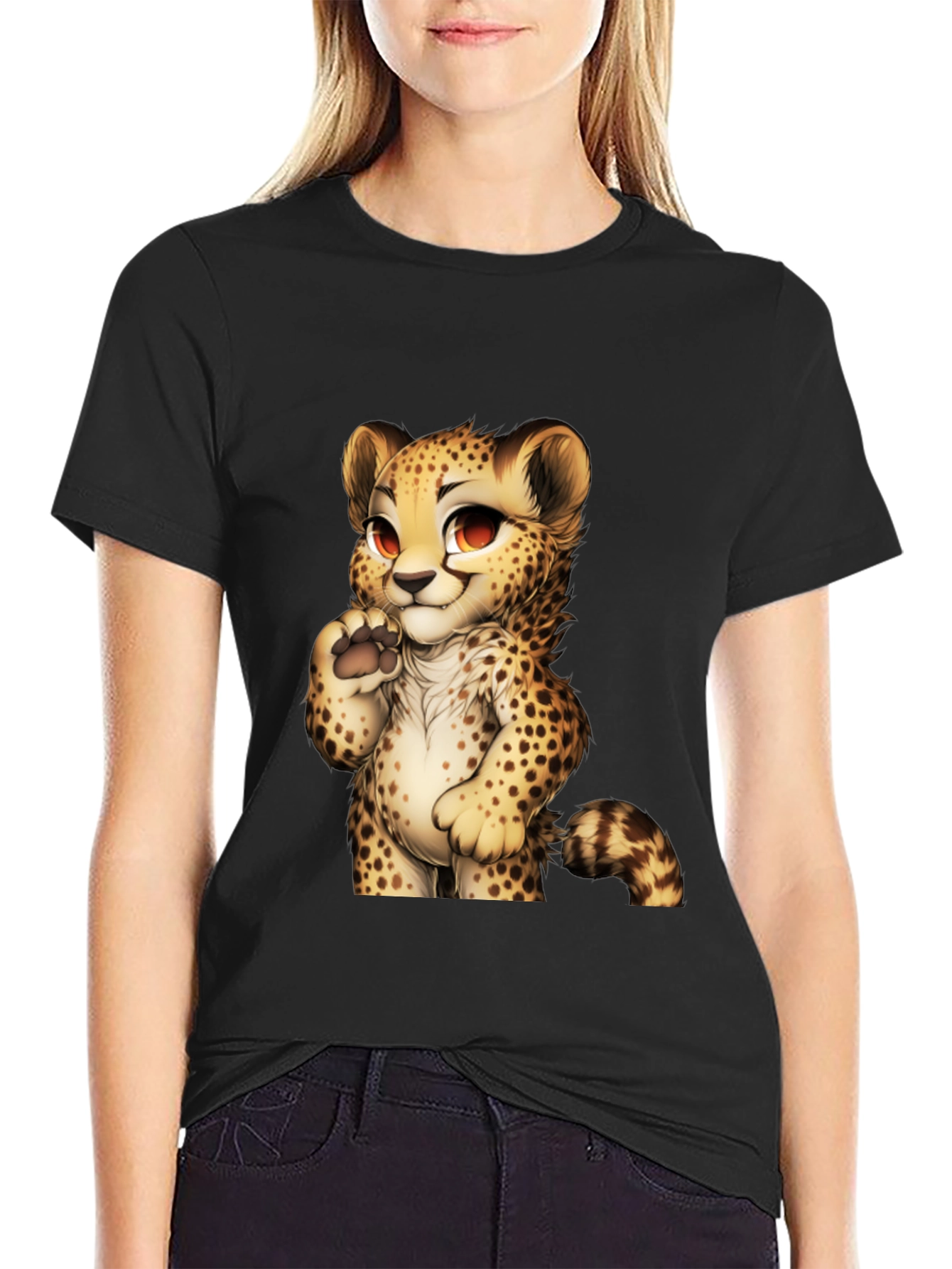 Black Cute Cheetah Graphic Tee - Black view 2